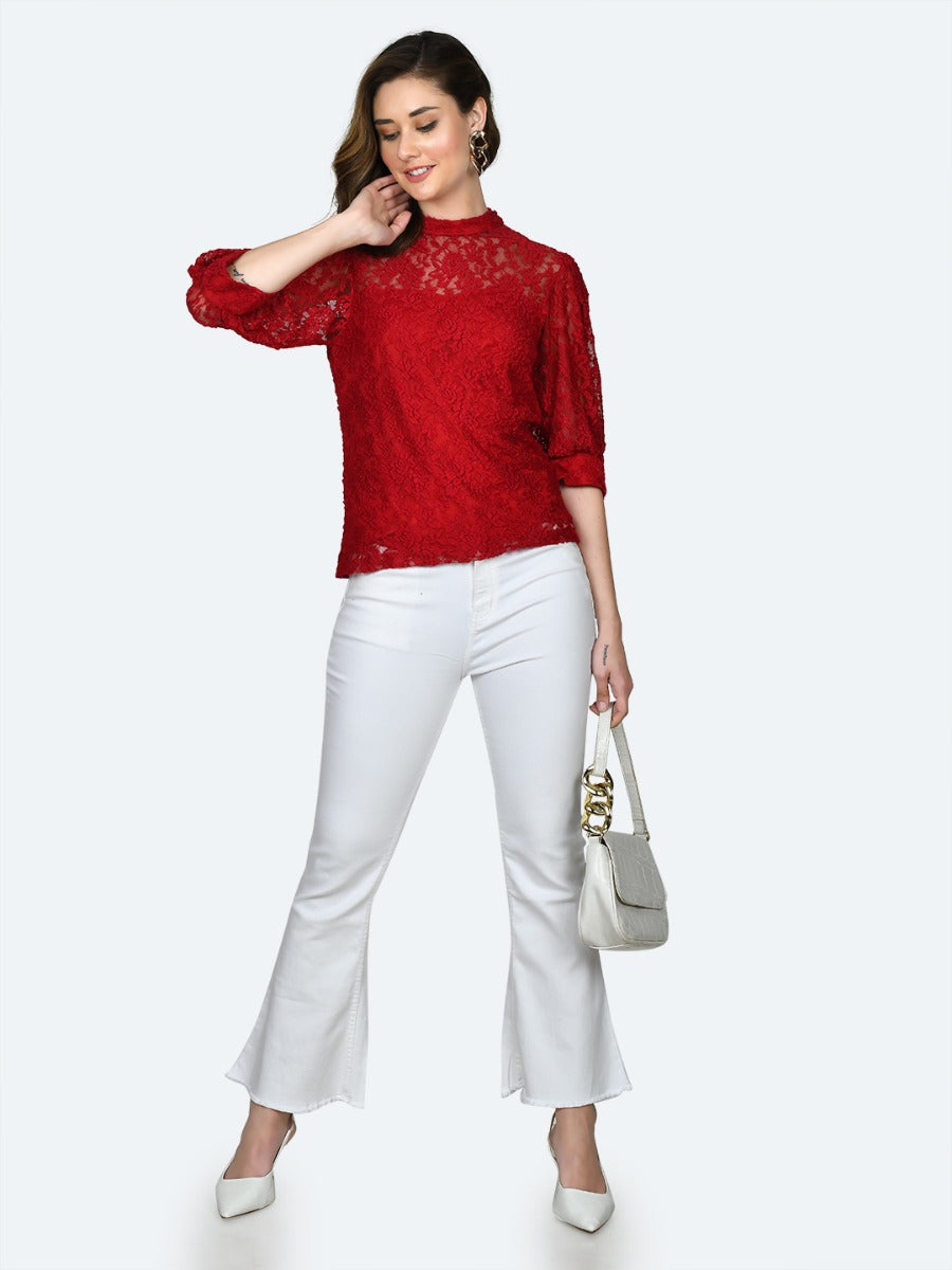 Red Lace Fitted Top