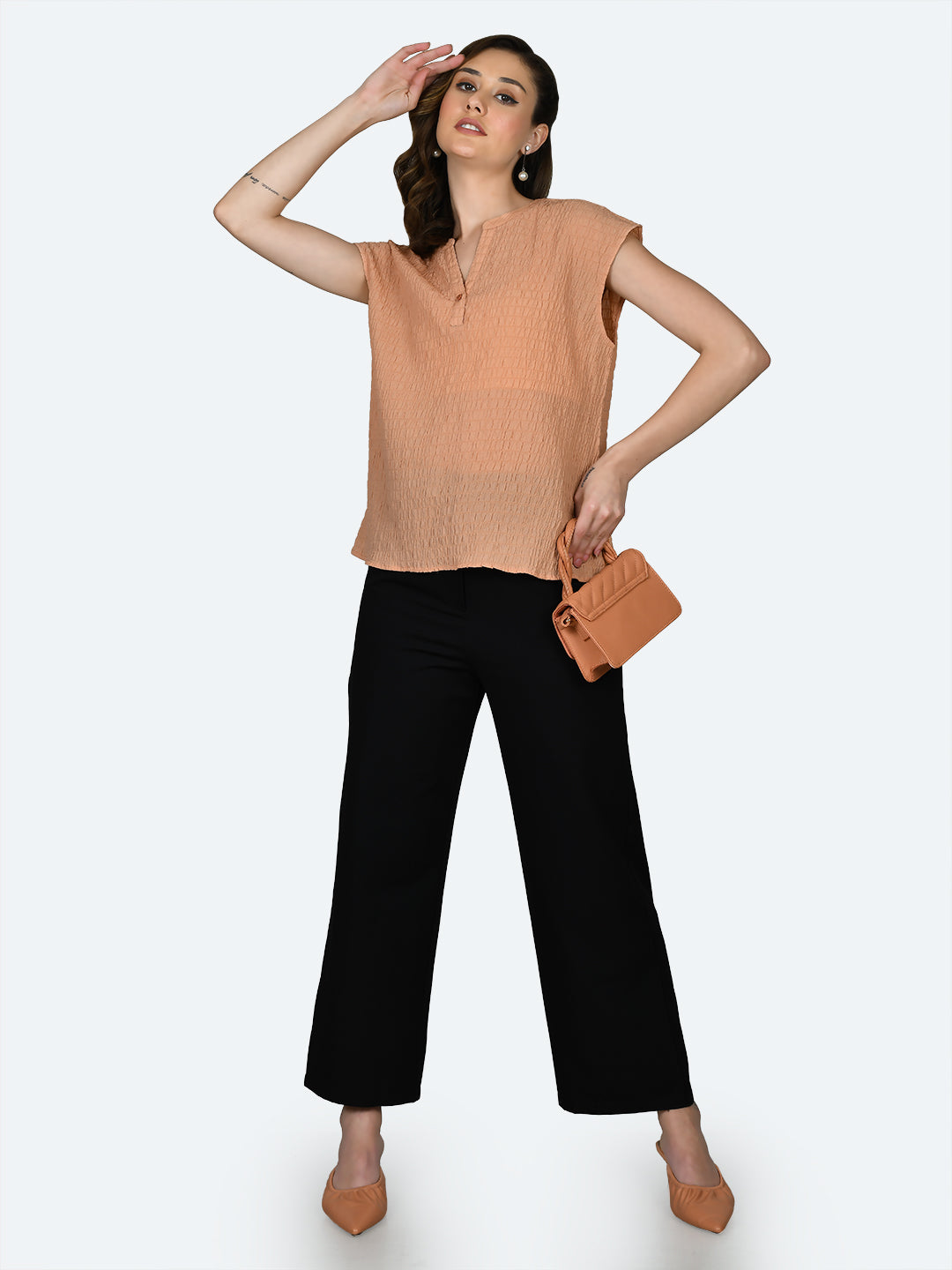 Peach Self Design Top