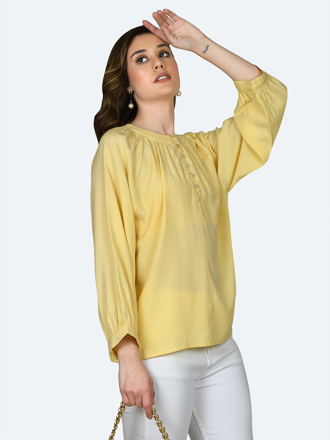 Yellow Solid Buttoned Top