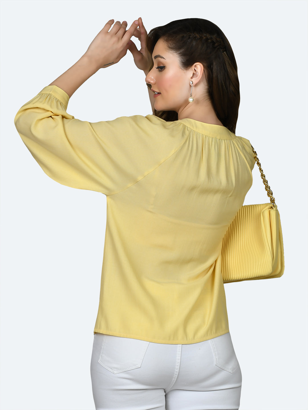 Yellow Solid Buttoned Top