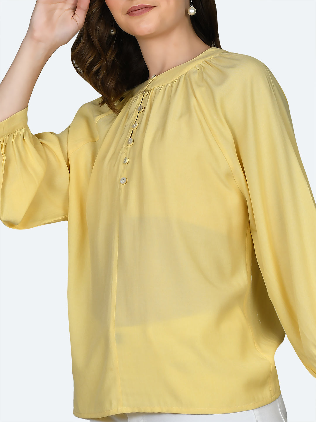 Yellow Solid Buttoned Top