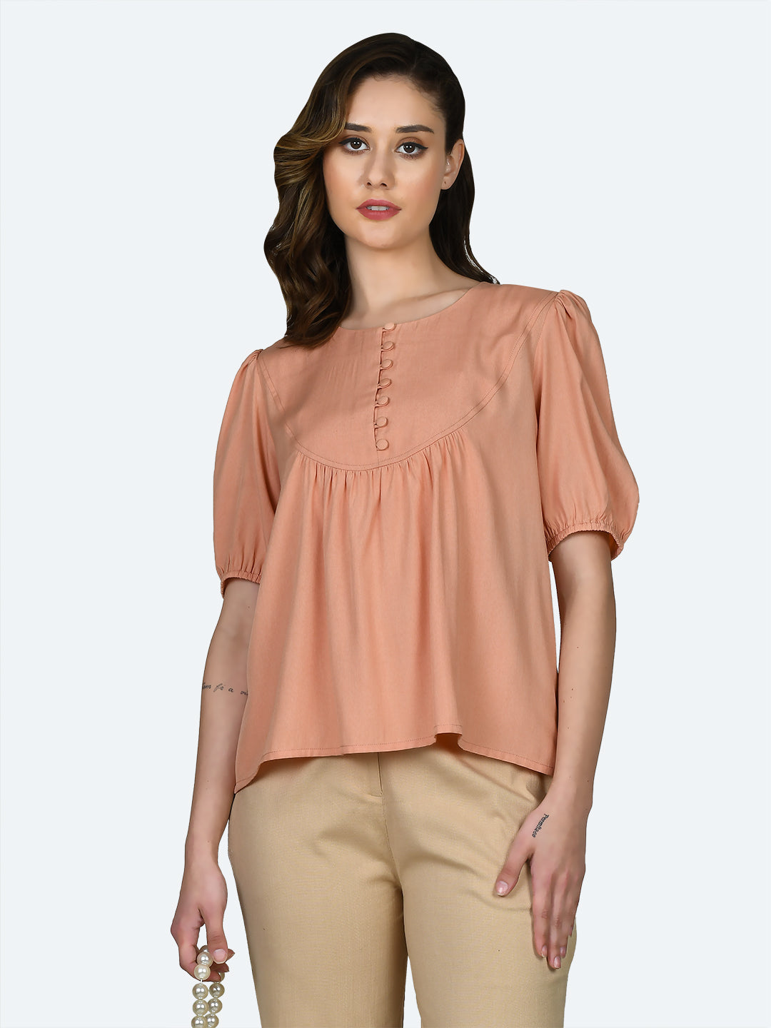Peach Solid Gathered Top