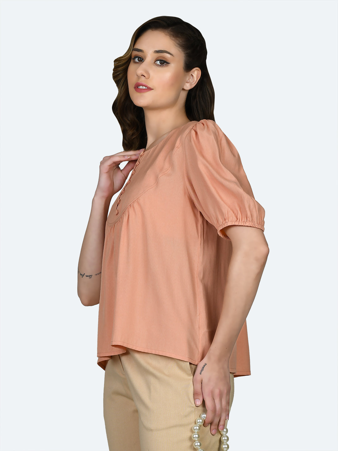 Peach Solid Gathered Top