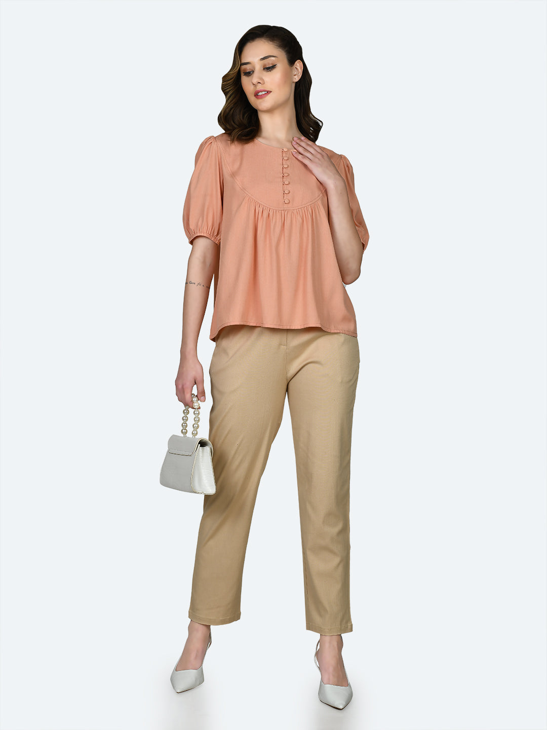 Peach Solid Gathered Top