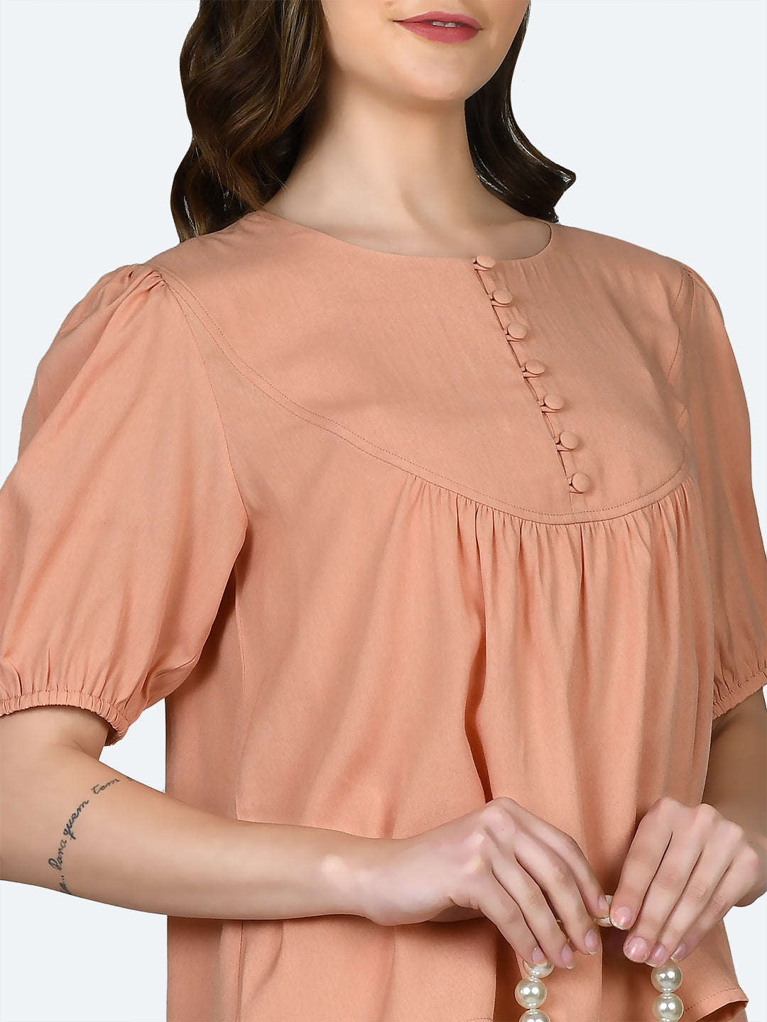 Peach Solid Gathered Top