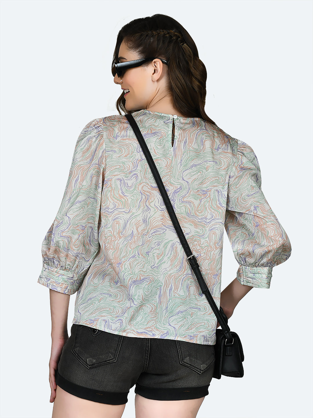 Off White Printed Ruched Top