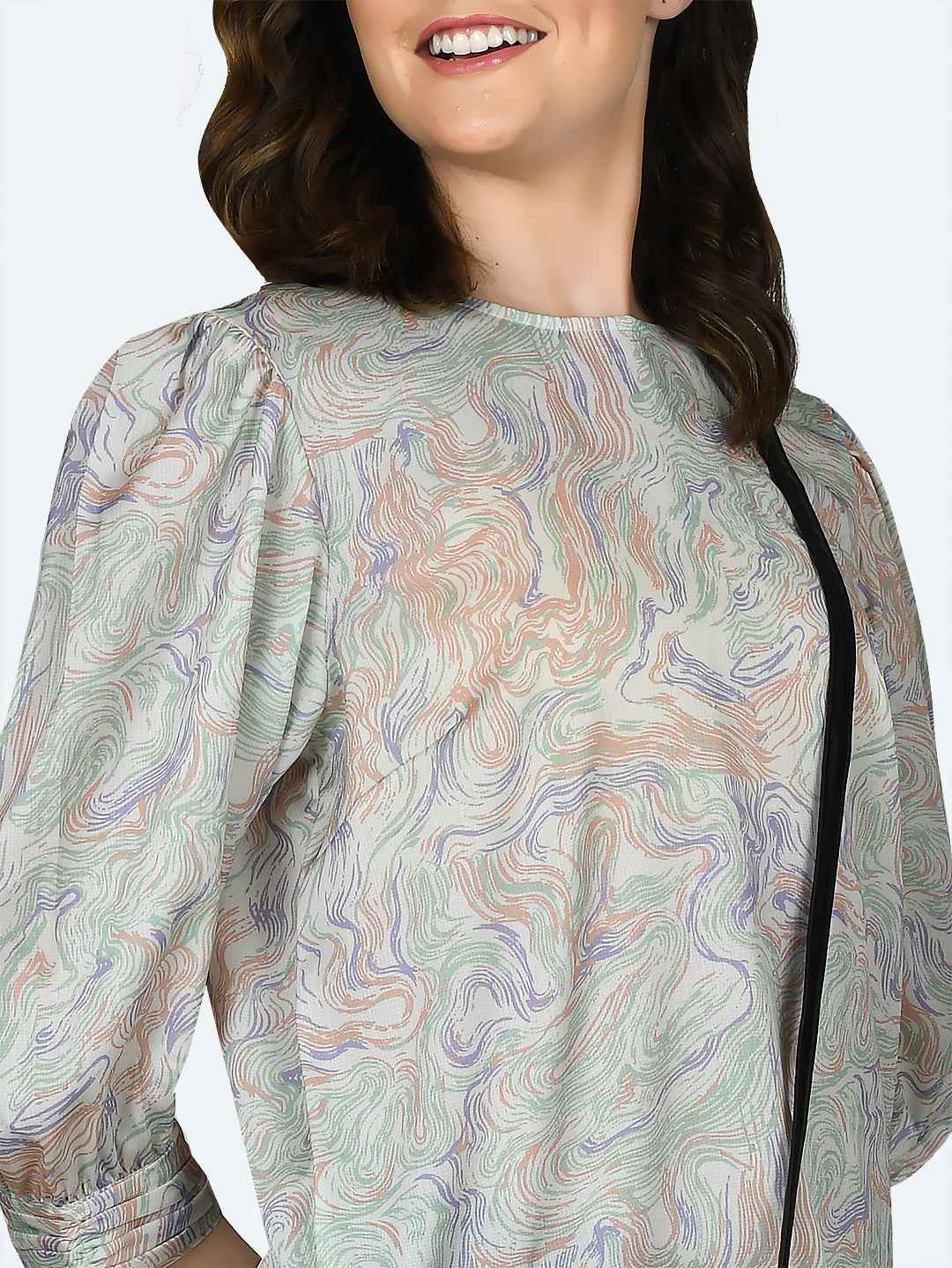 Off White Printed Ruched Top