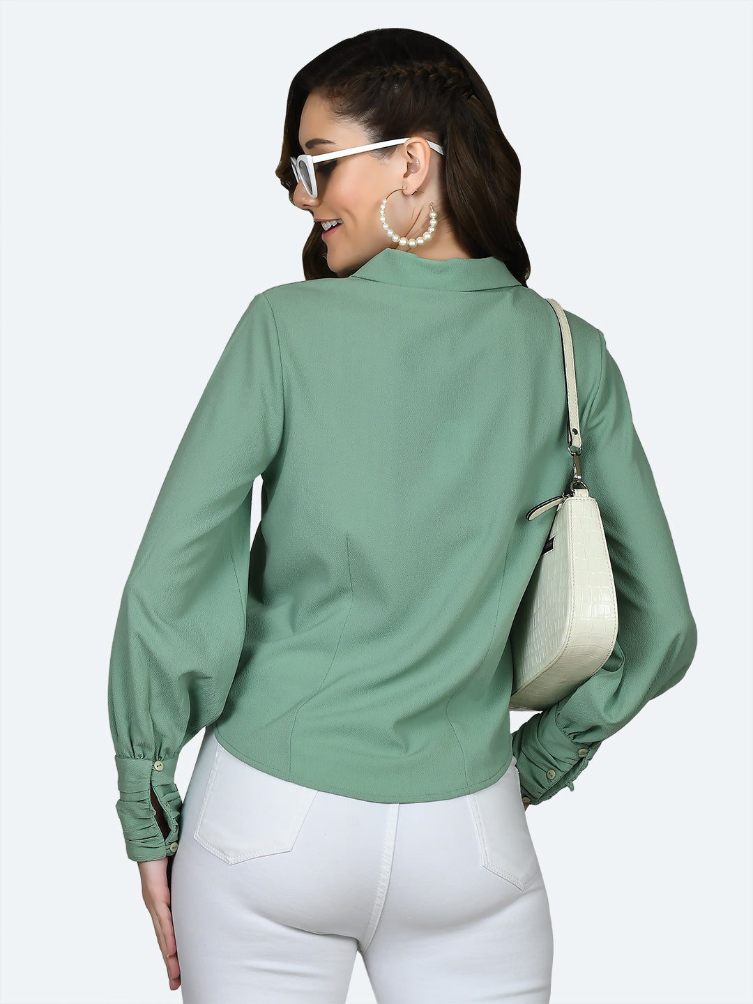 Green Solid Ruched Top