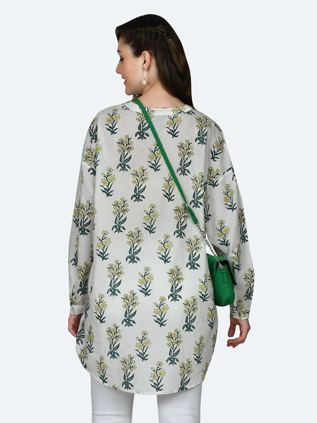 White Tropical Print Top