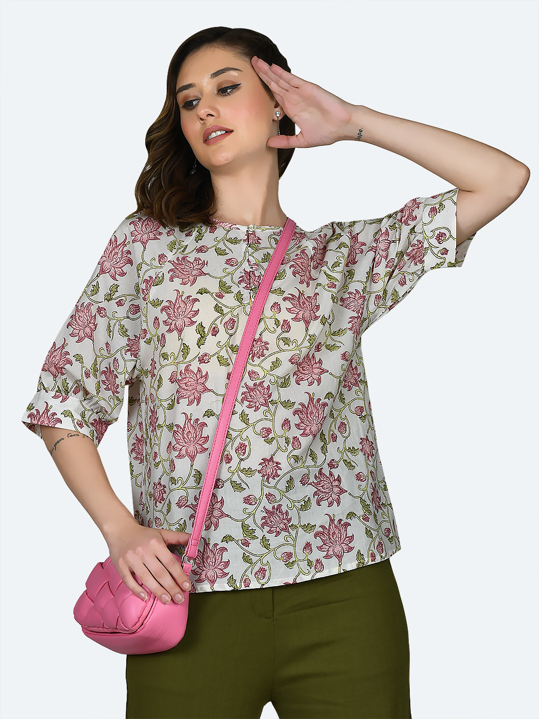 White Floral Print Top