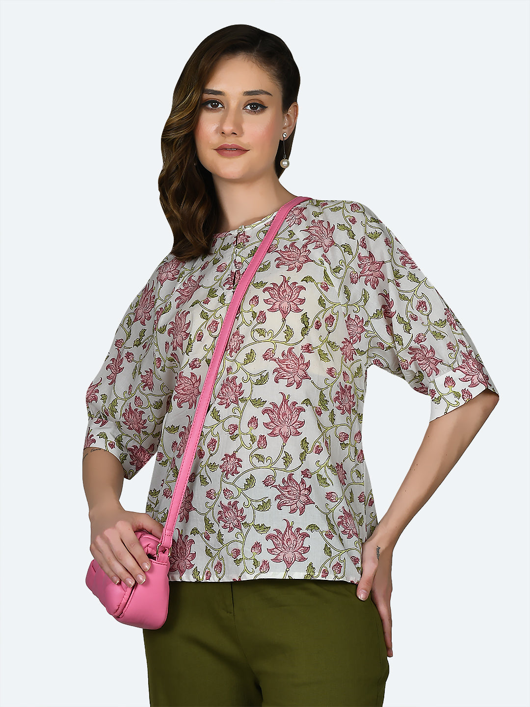 White Floral Print Top