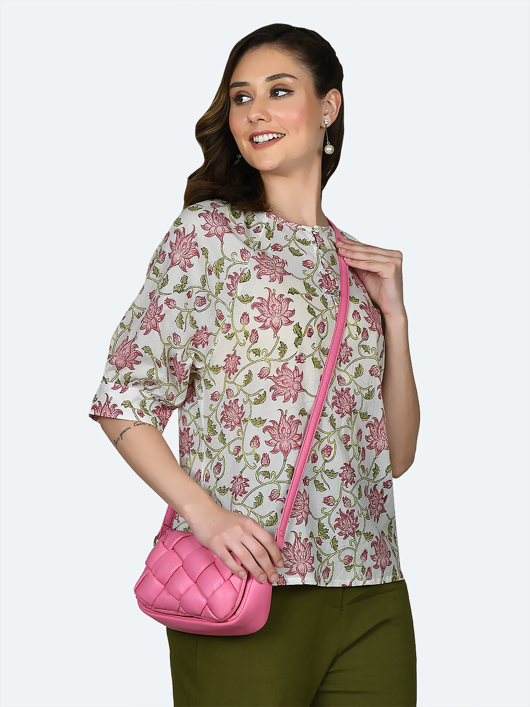 White Floral Print Top