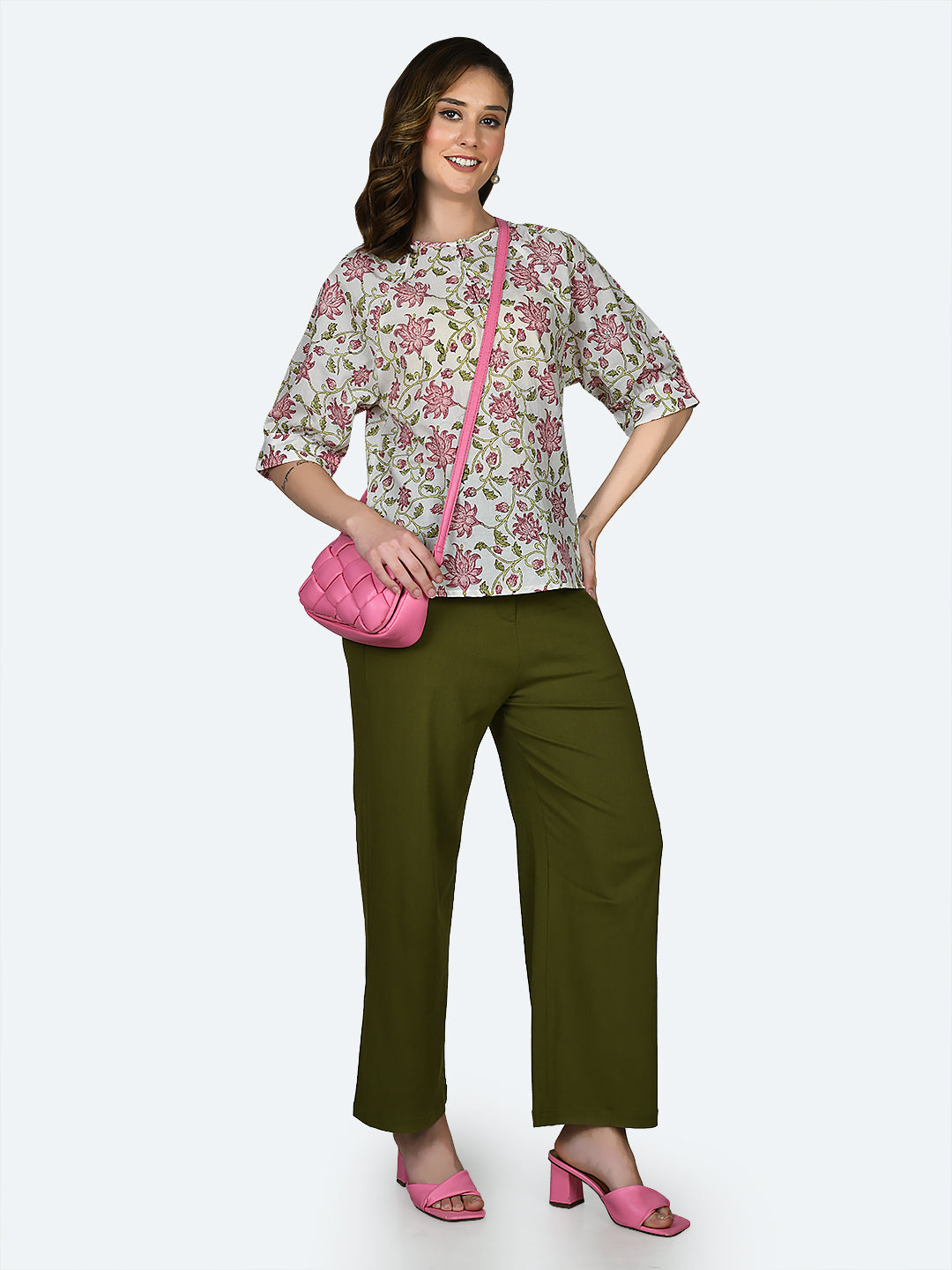 White Floral Print Top