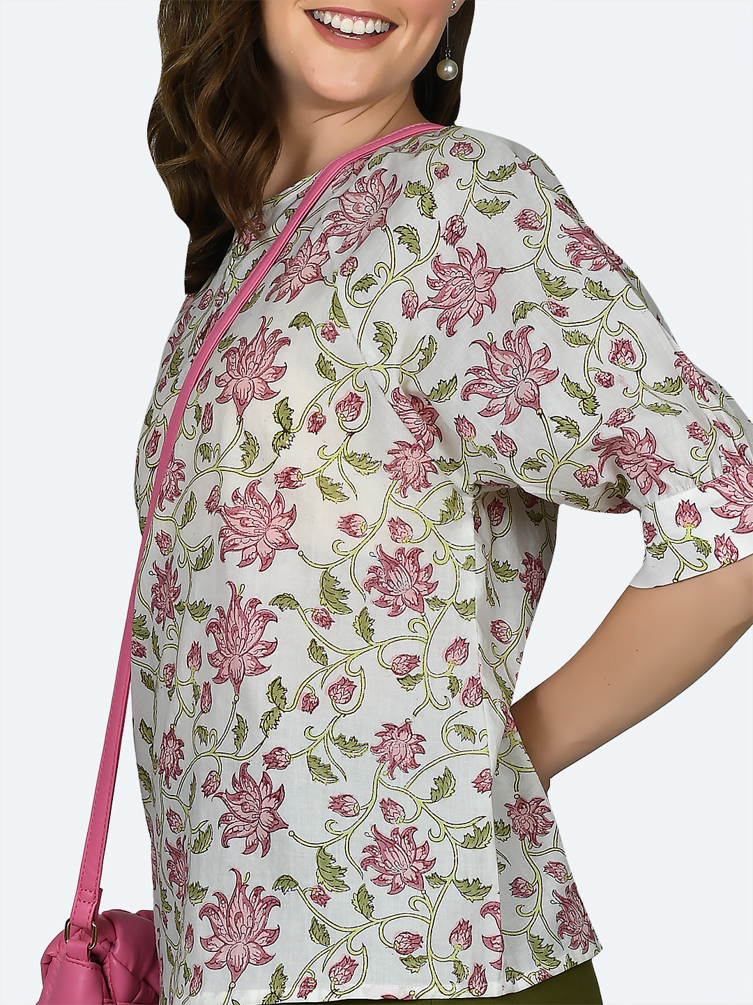 White Floral Print Top