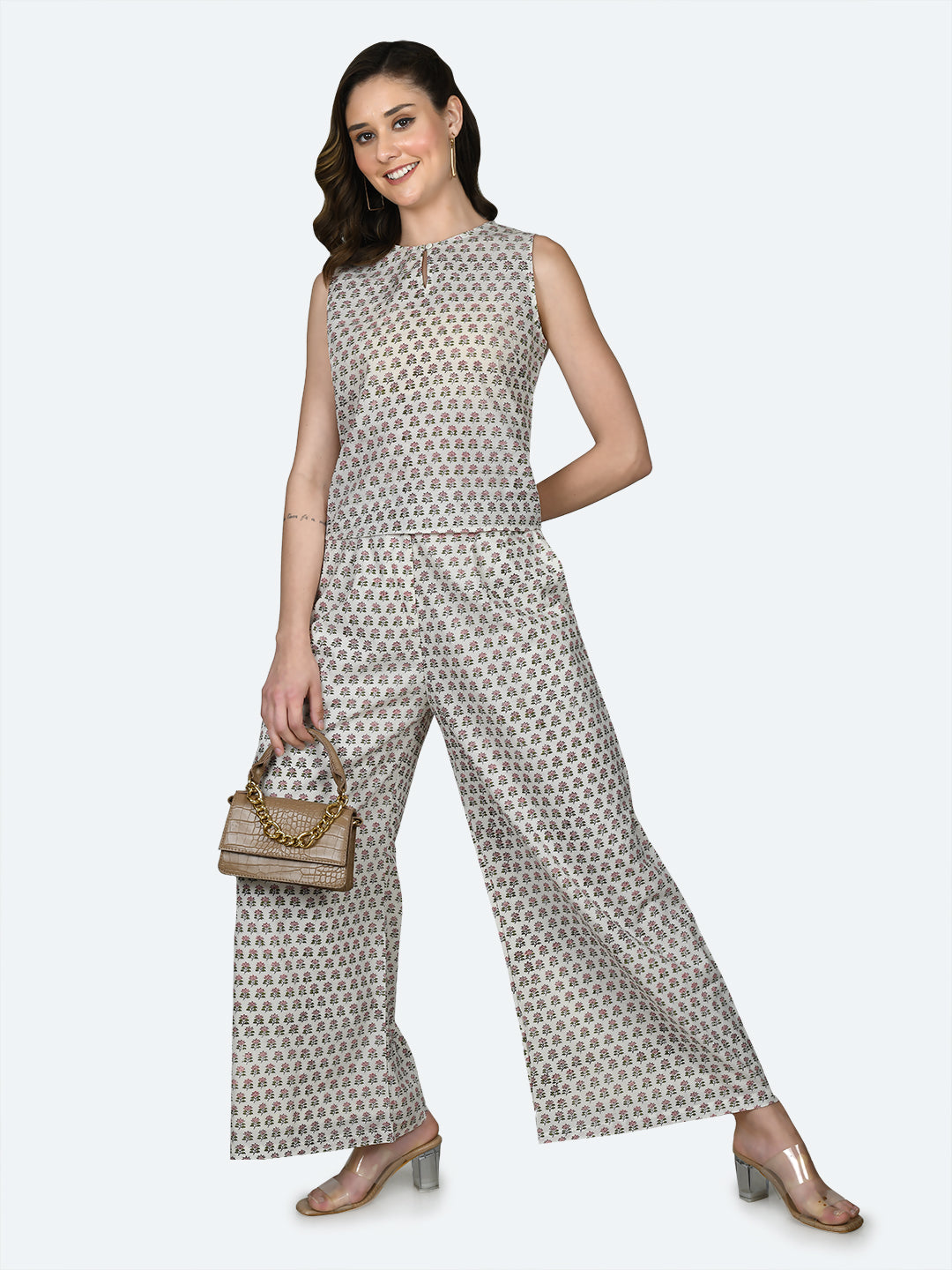 White Floral Print Top