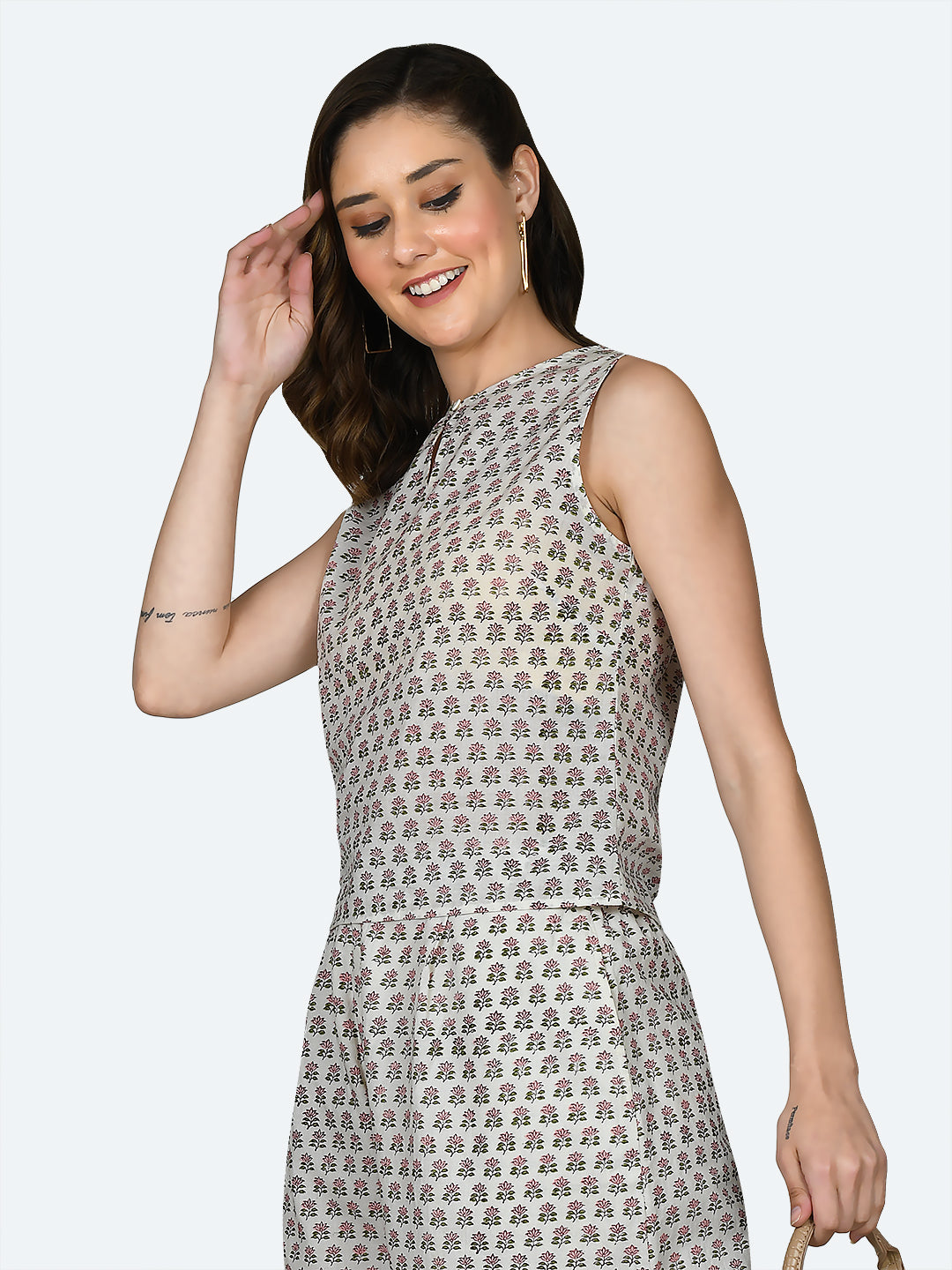 White Floral Print Top