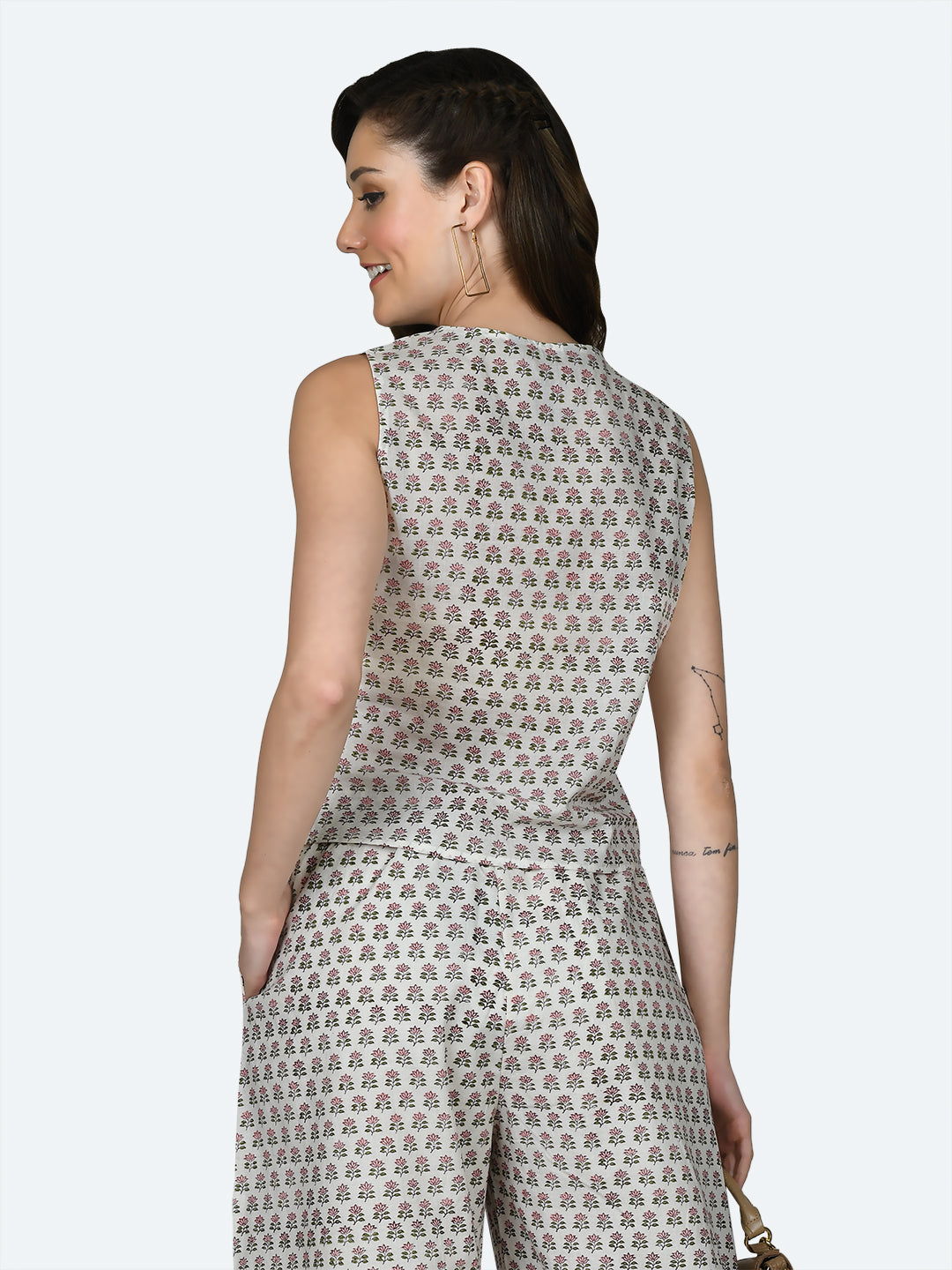 White Floral Print Top