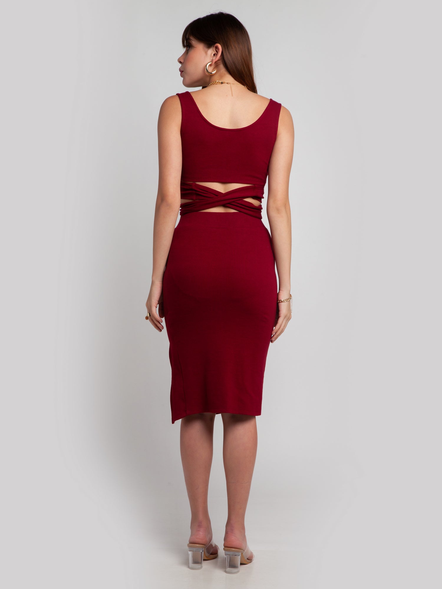 Maroon Solid Wrap Co-ord Set