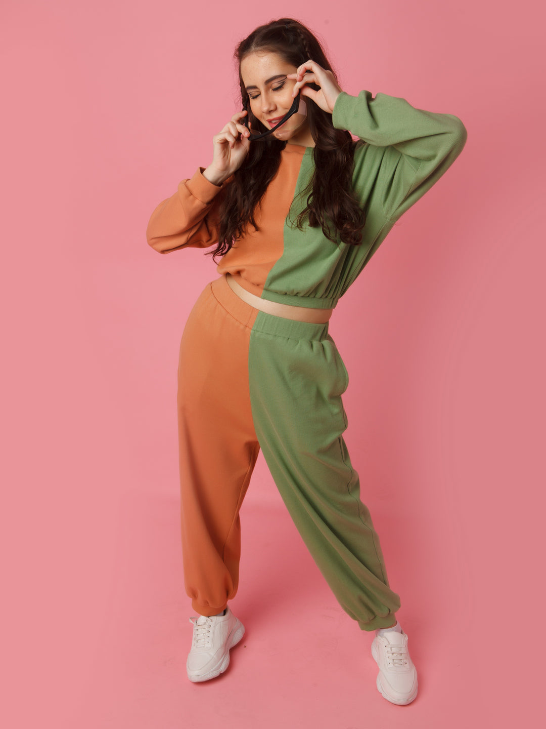 Green Solid Elasticated Co-ord Set For Women
