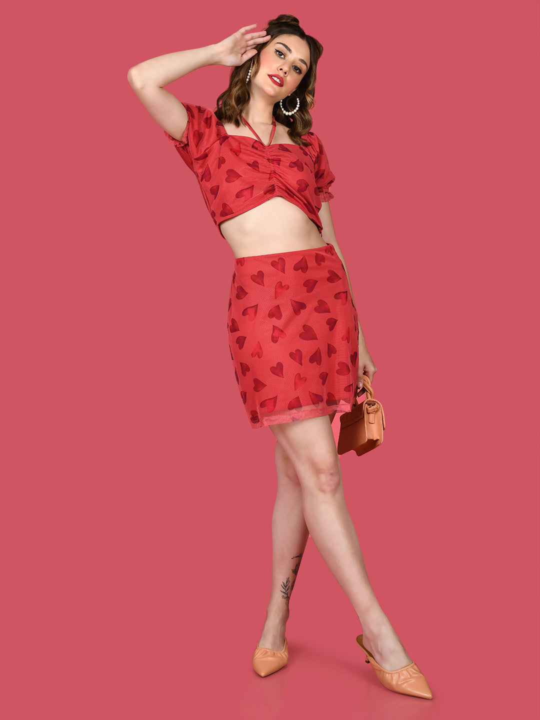 Red Printed Tie-Up Co-Ord Set
