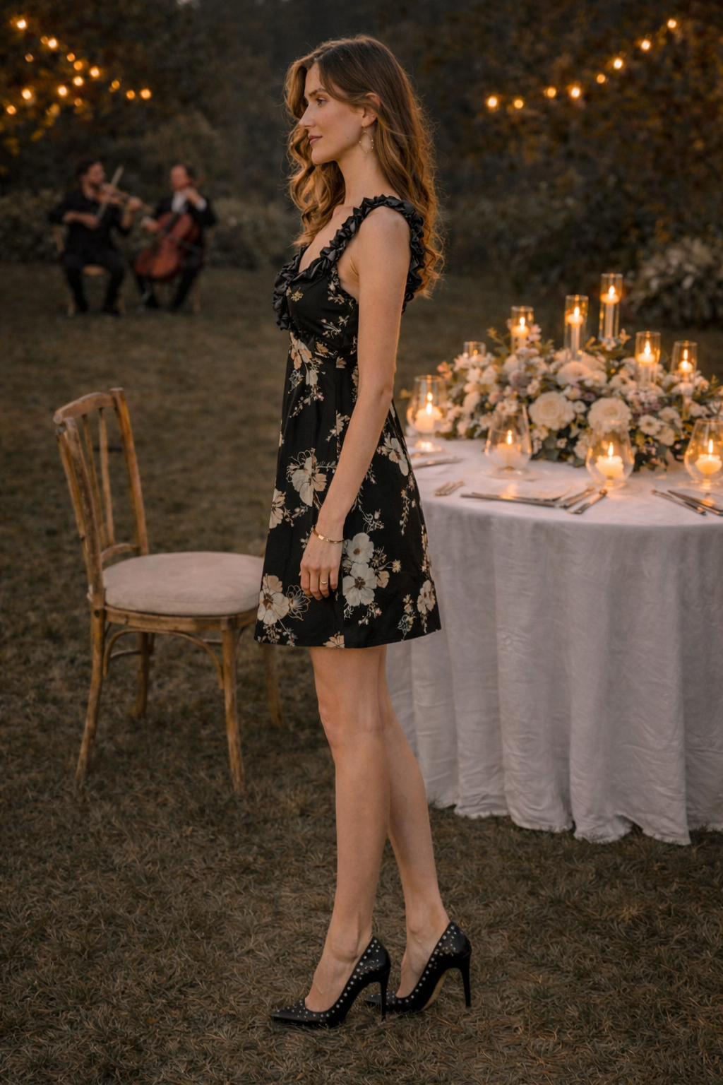 Printed Black Floral Fit & Flare Short Dress