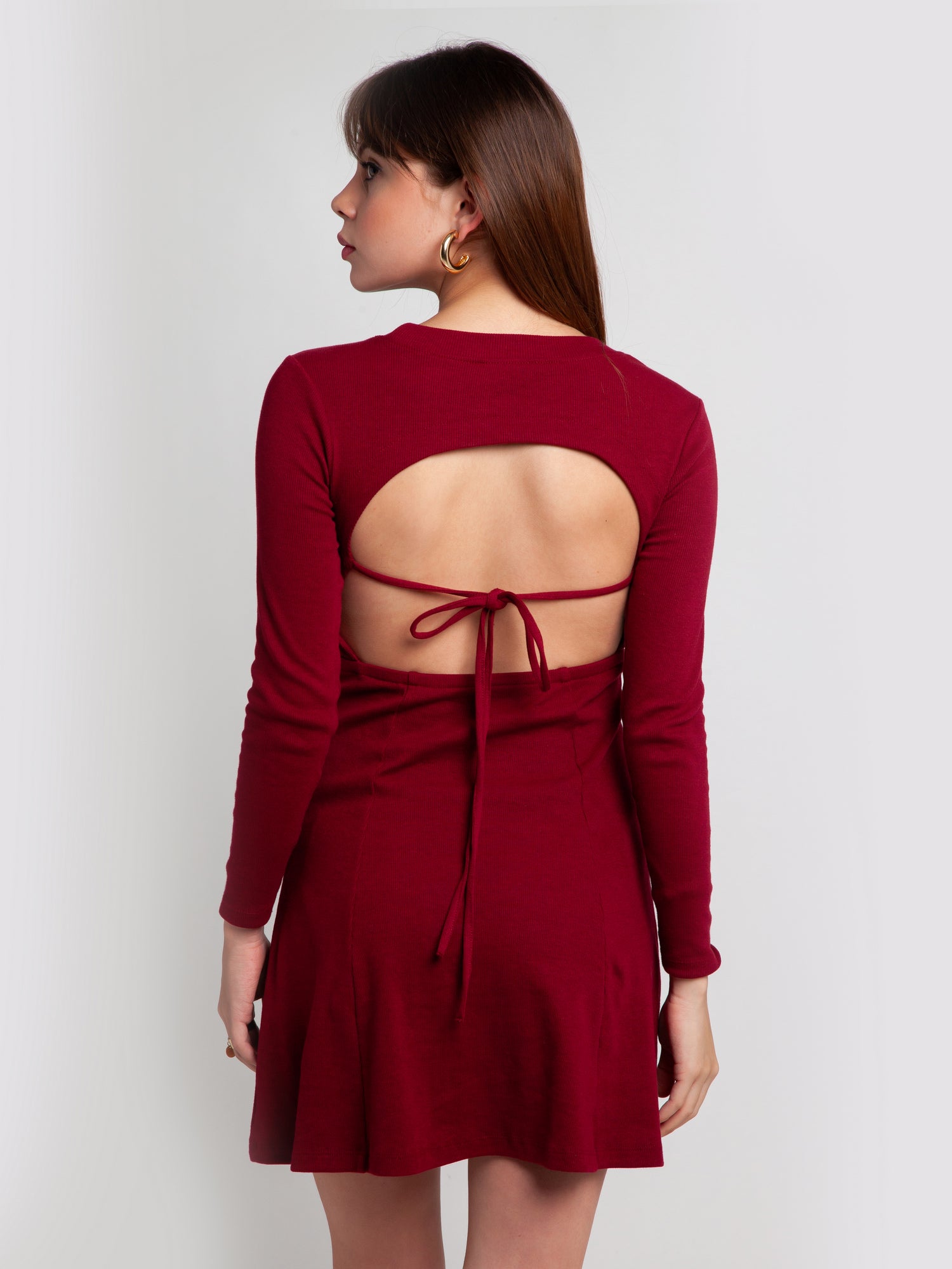 Maroon Solid Tie-Up Short Dress