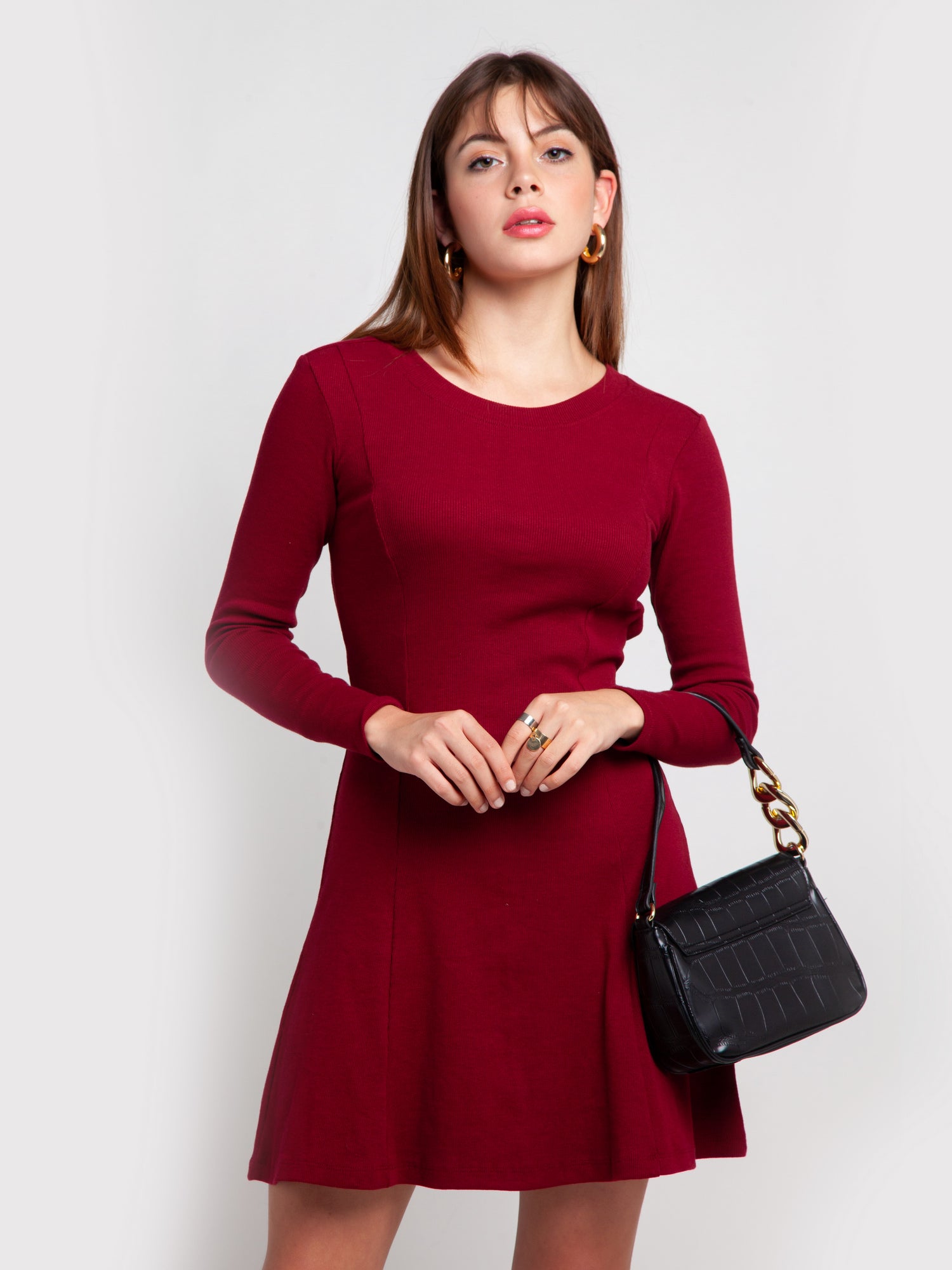 Maroon Solid Tie-Up Short Dress