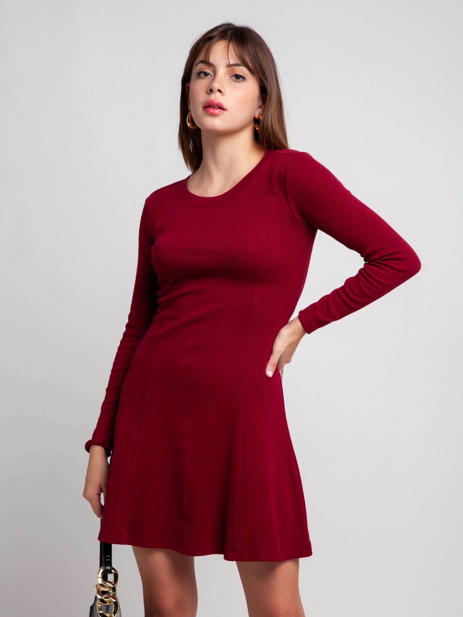 Maroon Solid Tie-Up Short Dress