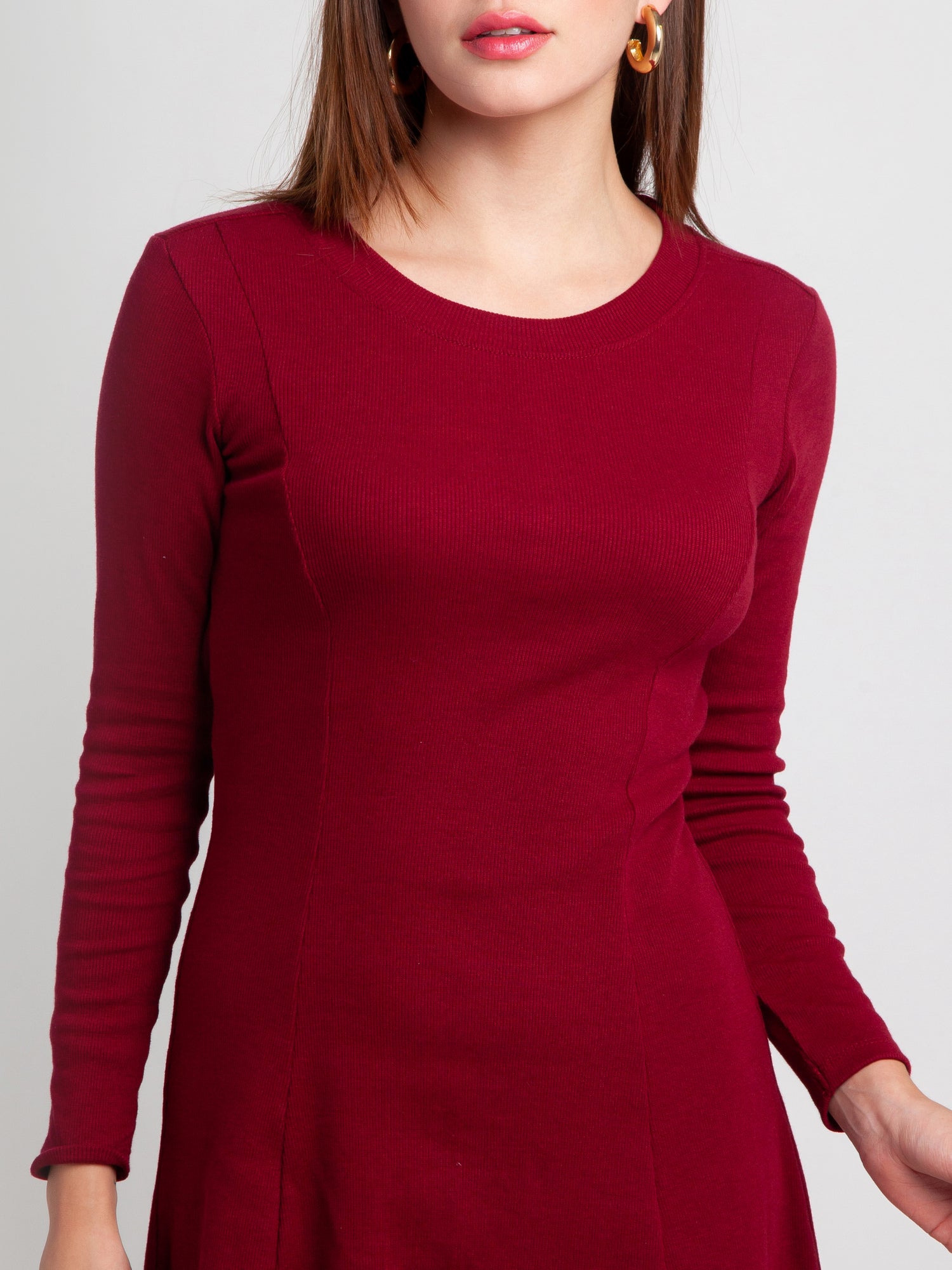 Maroon Solid Tie-Up Short Dress