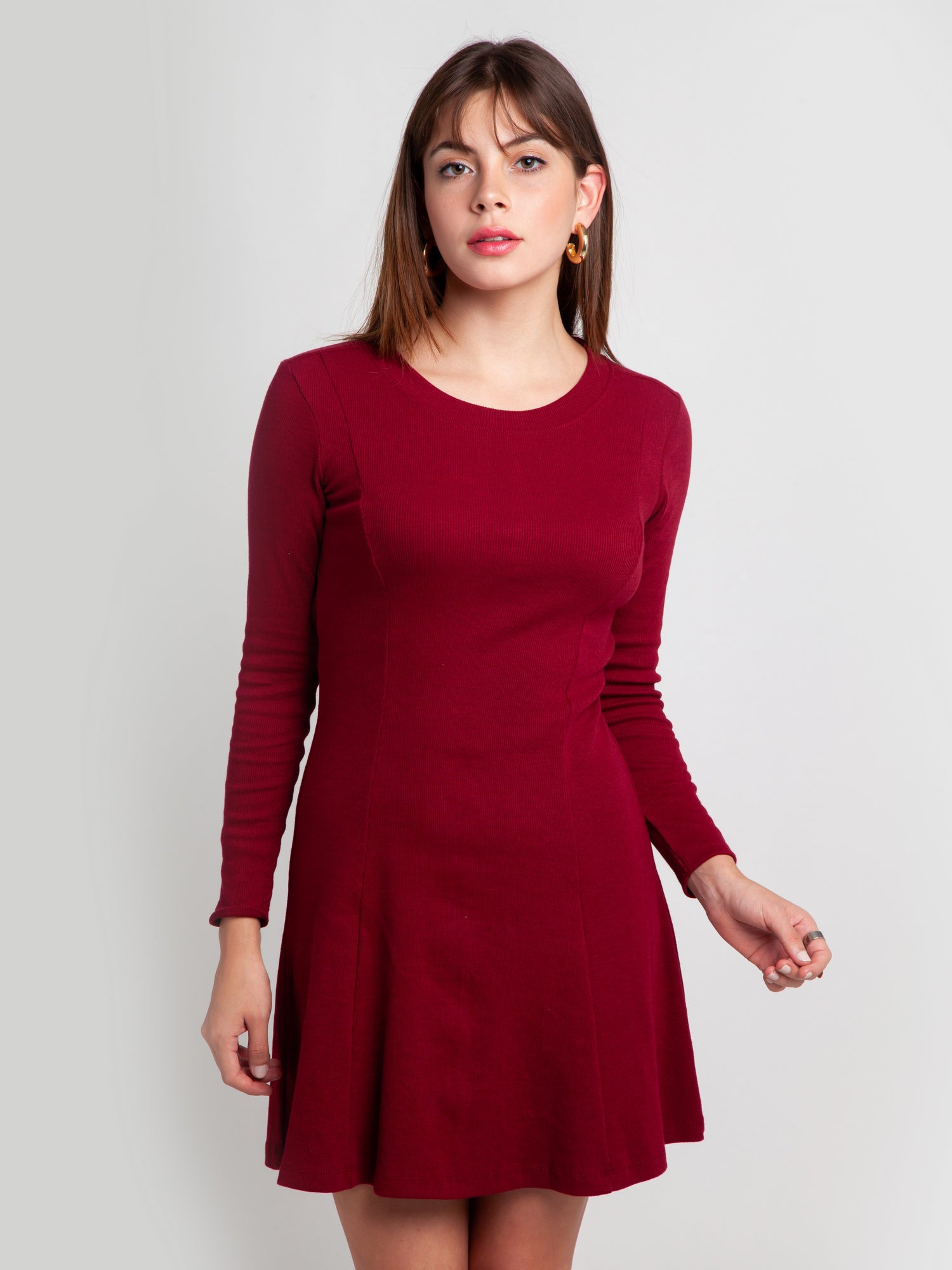 Maroon Solid Tie-Up Short Dress