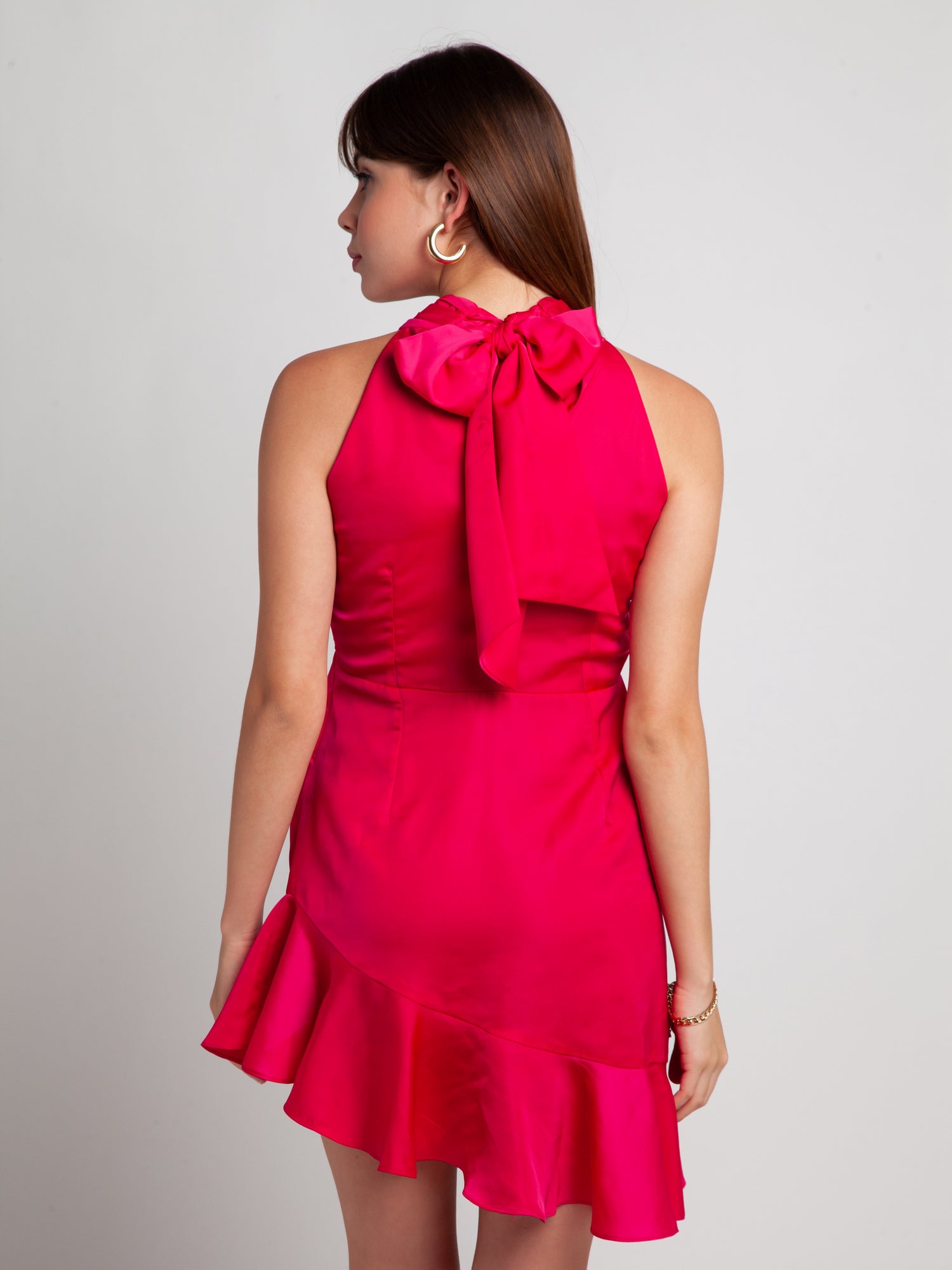 Pink Solid Ruffled Short Dress