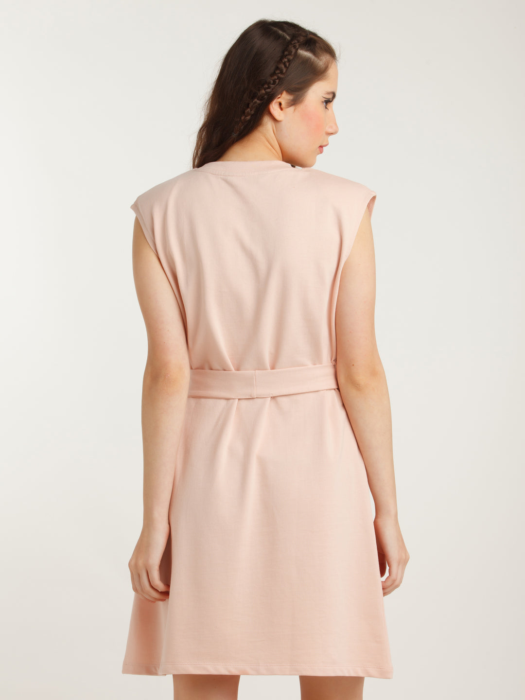 Peach Solid Tie-Up Short Dress