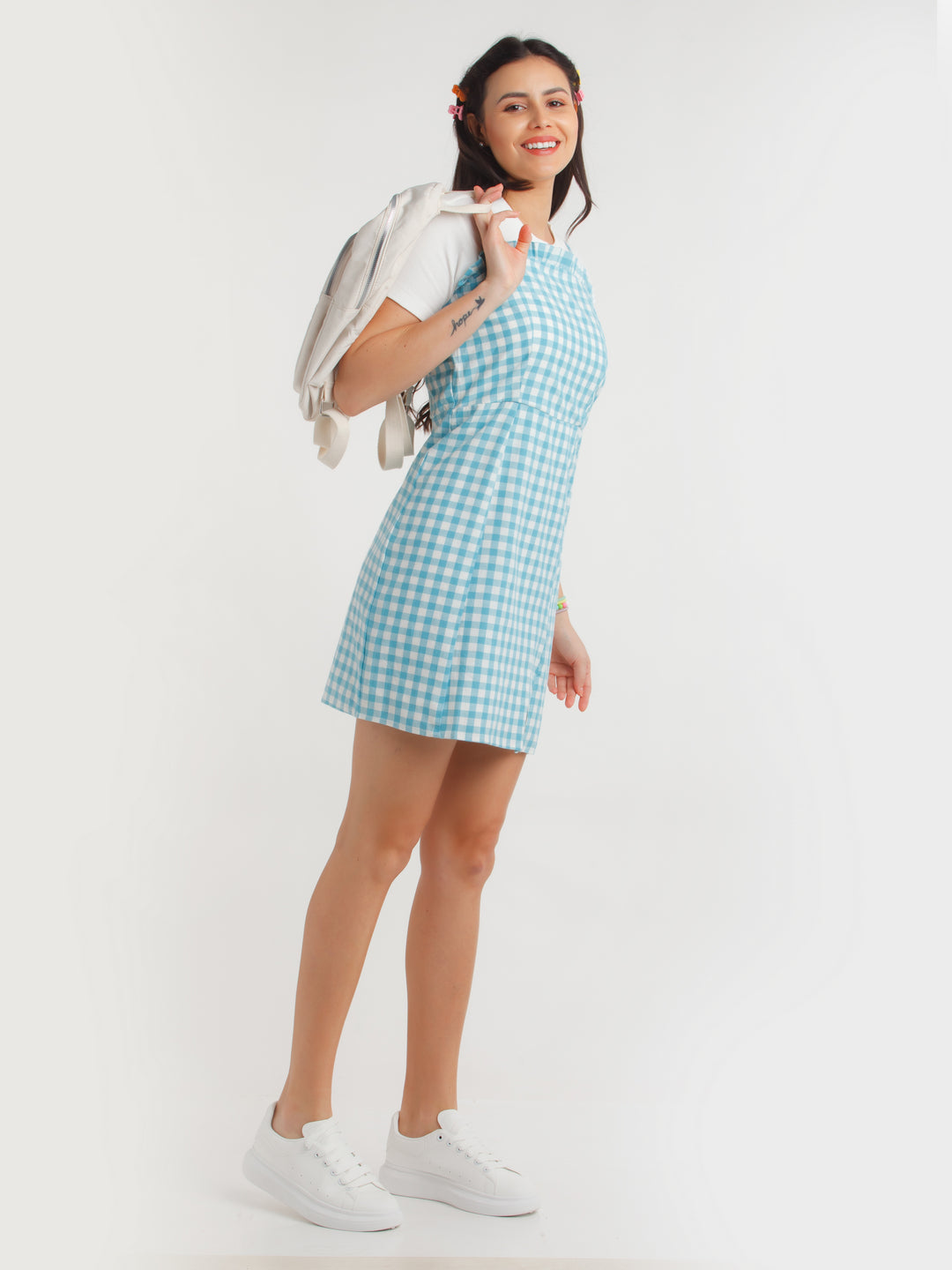 Blue Checked Mini Dress