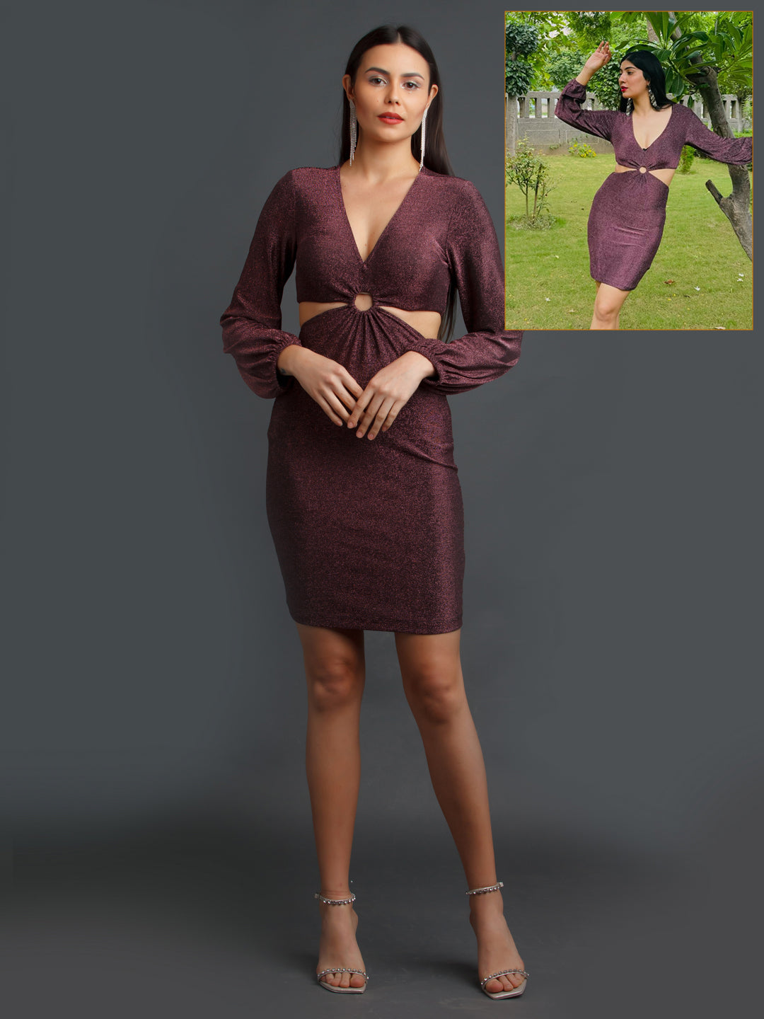 Wine Shimmer Fitted Short Dress