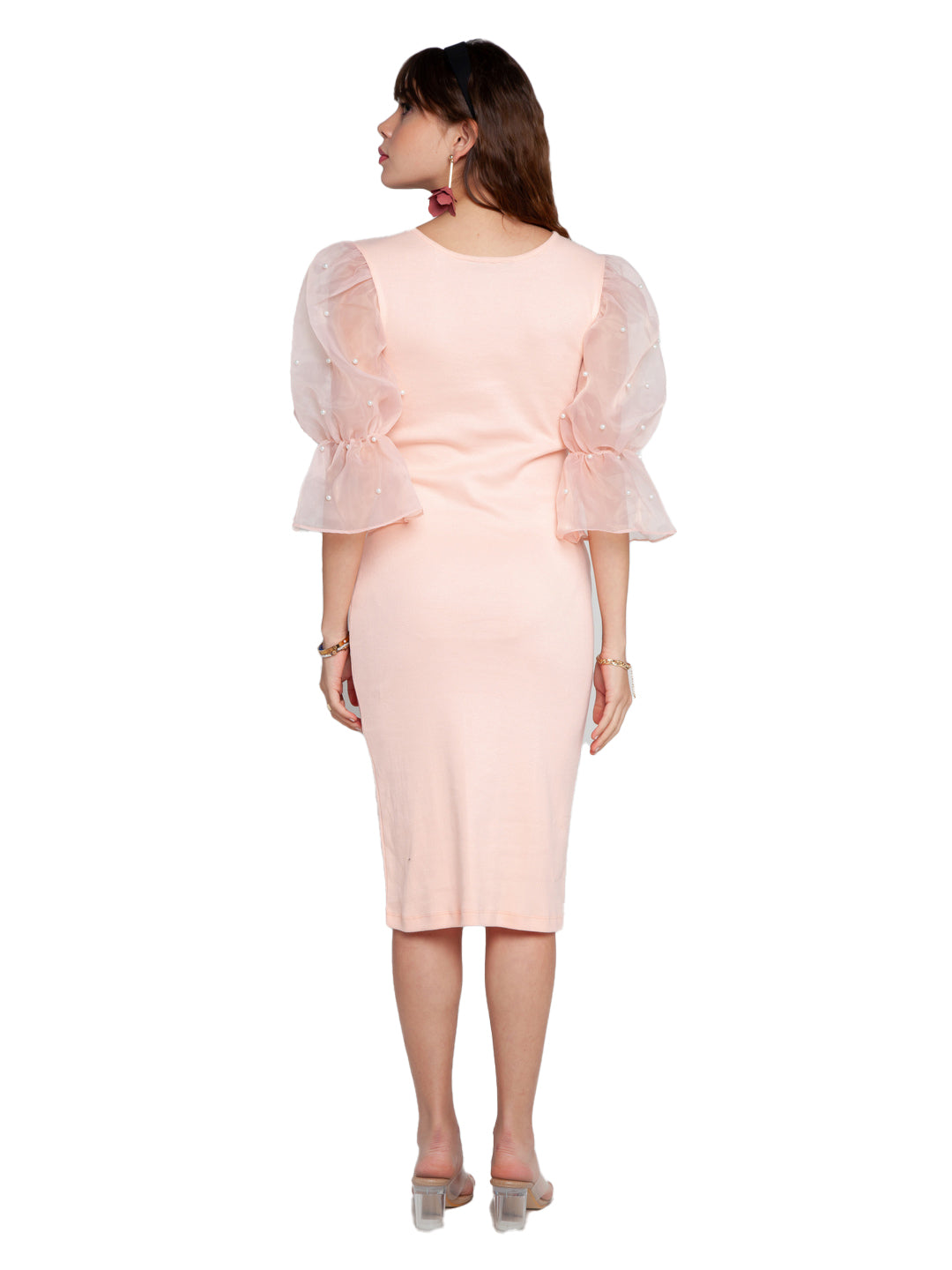 Pink Balloon Sleeve Bodycon Dress