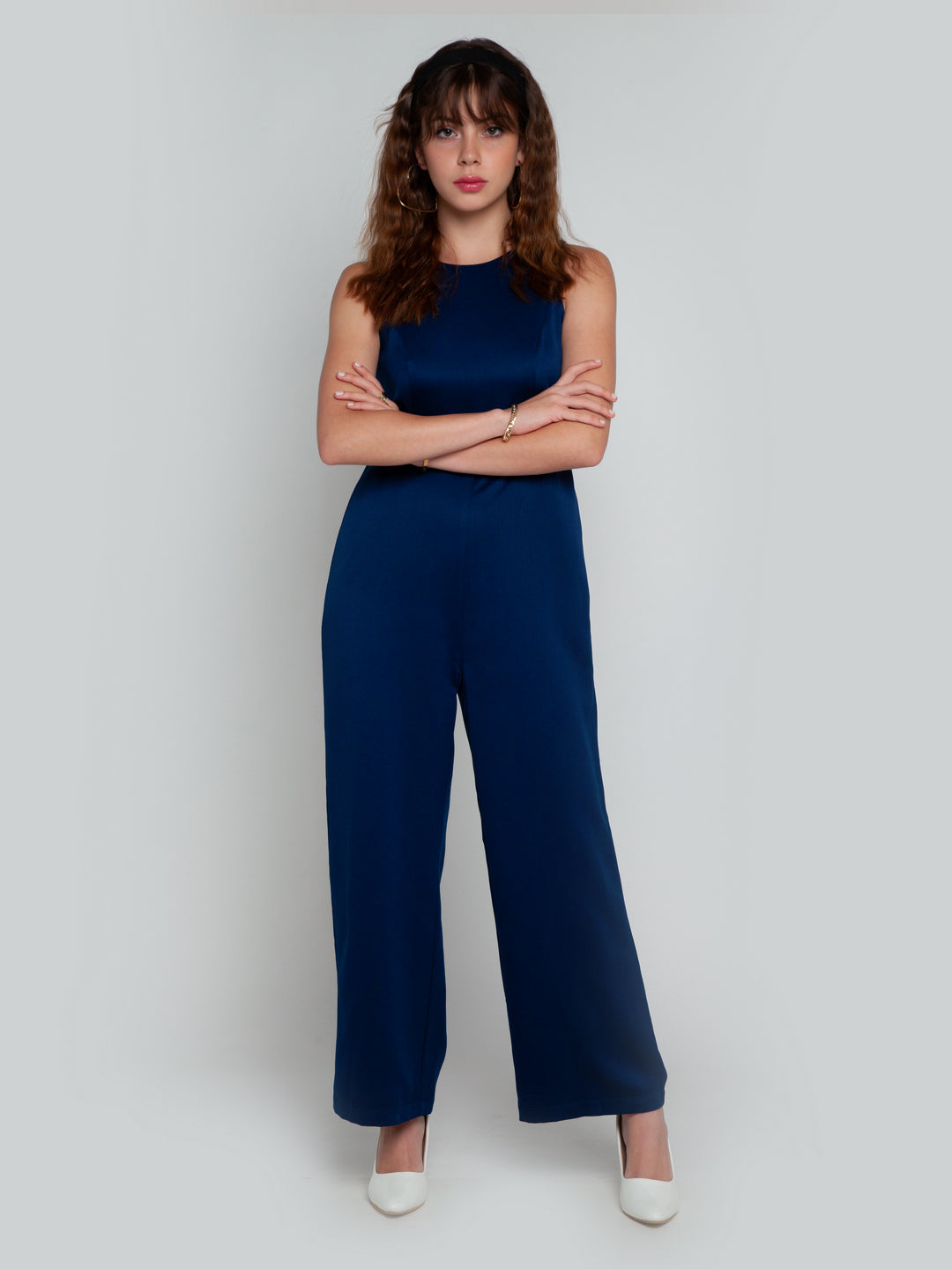 Navy Blue Solid Straight Jumpsuit