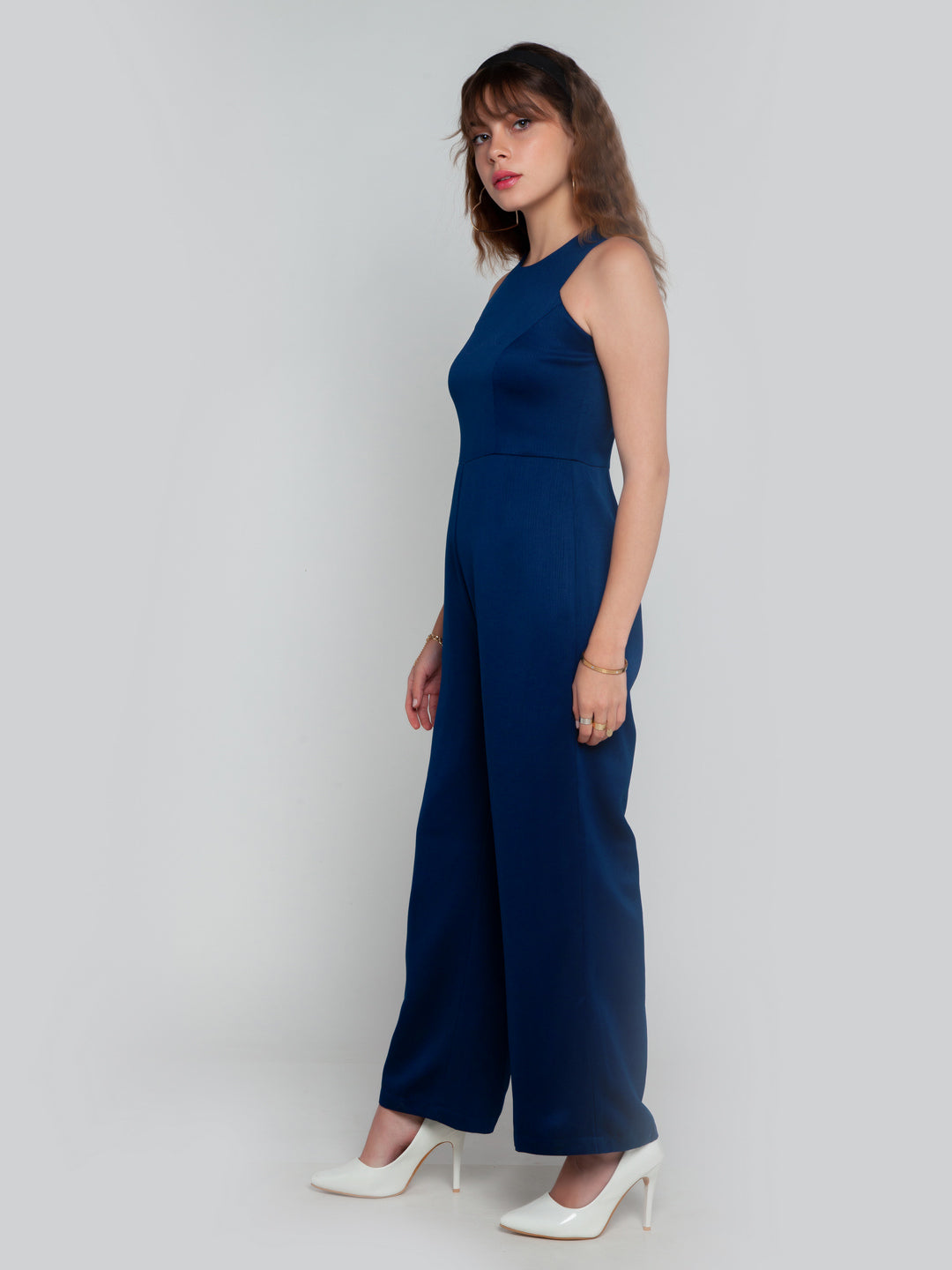 Navy Blue Solid Straight Jumpsuit