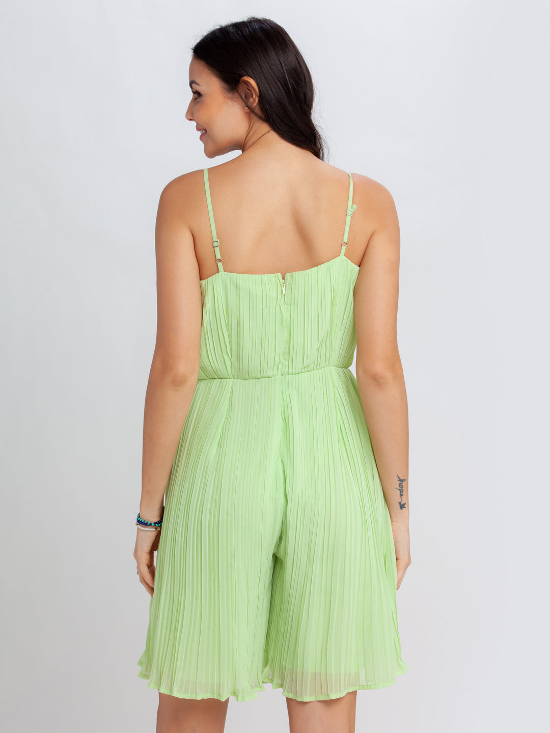 Green Solid Strappy Playsuit