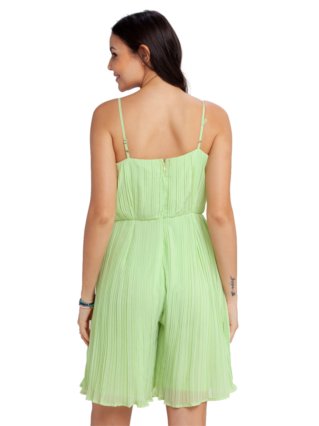 Green Solid Strappy Playsuit