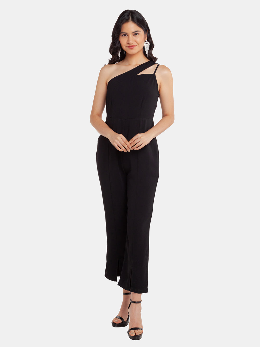 Black Solid Cutout Jumpsuit