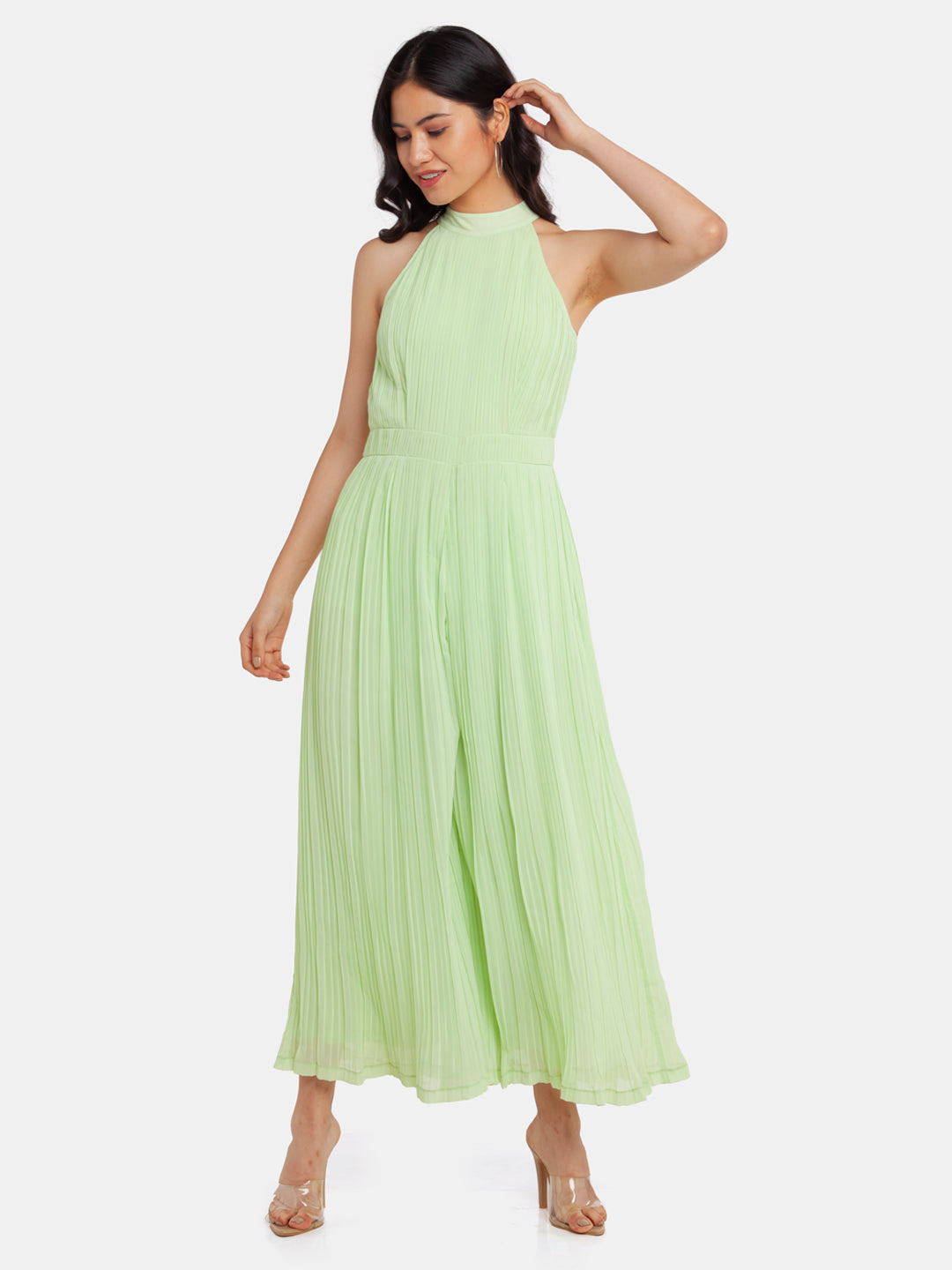 Green Solid Strappy Jumpsuit
