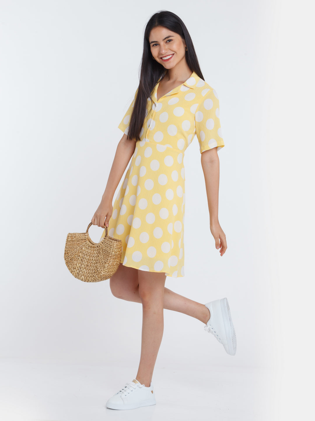 Yellow Polka Shirt Dress