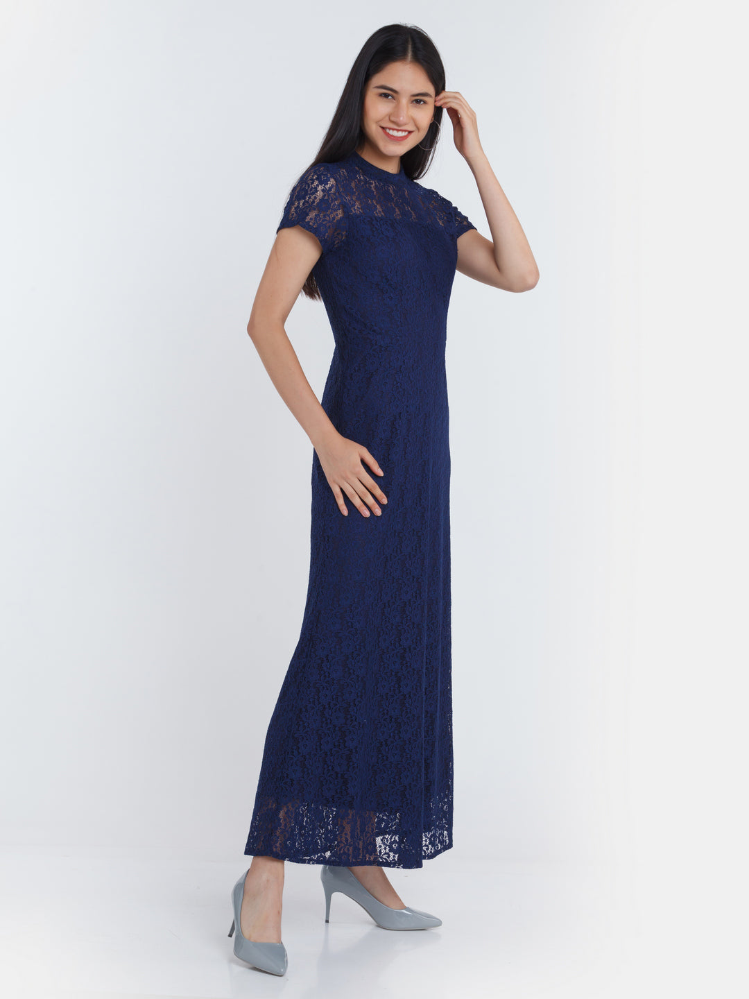 Navy Blue Lace Maxi Dress