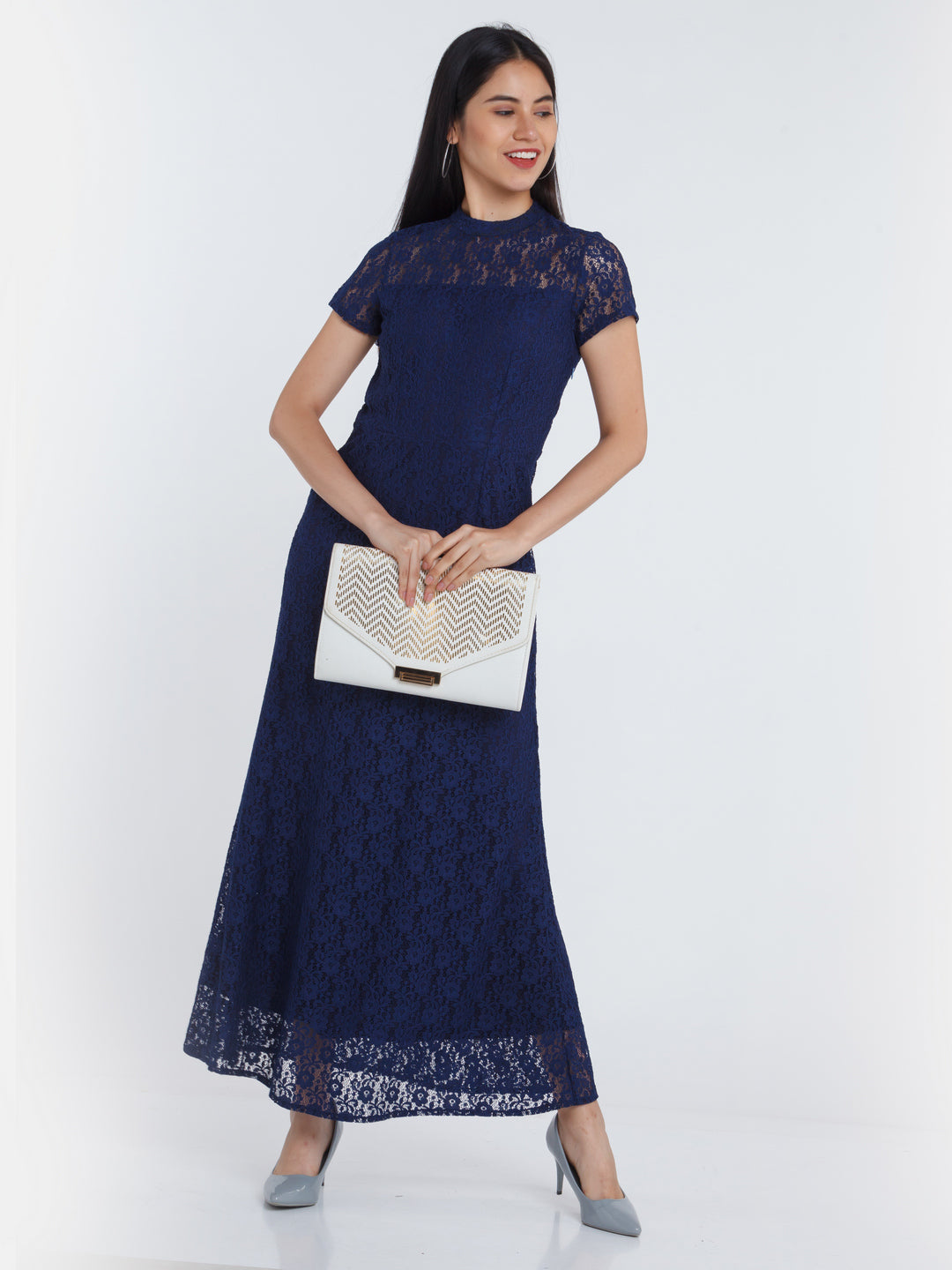 Navy Blue Lace Maxi Dress