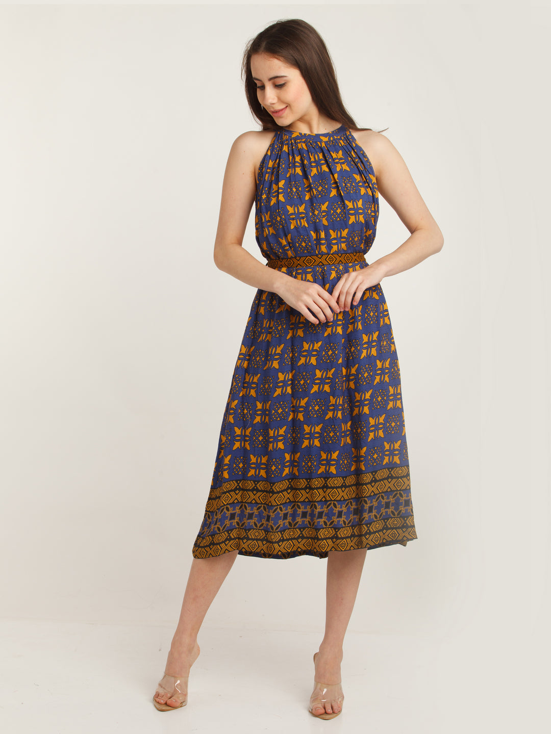 Blue Printed Midi Dress