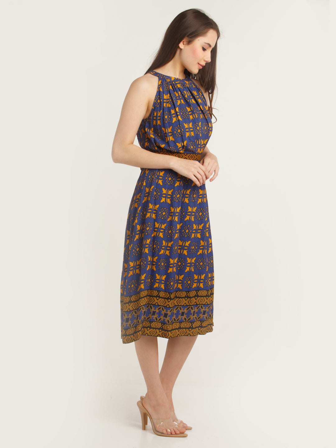 Blue Printed Midi Dress