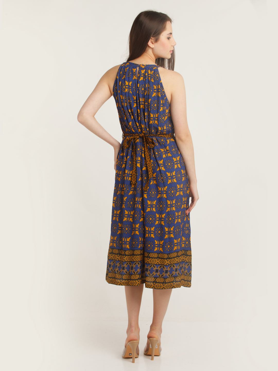 Blue Printed Midi Dress