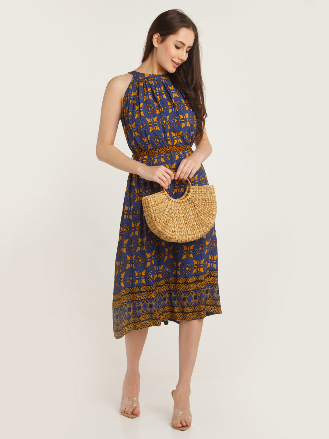 Blue Printed Midi Dress