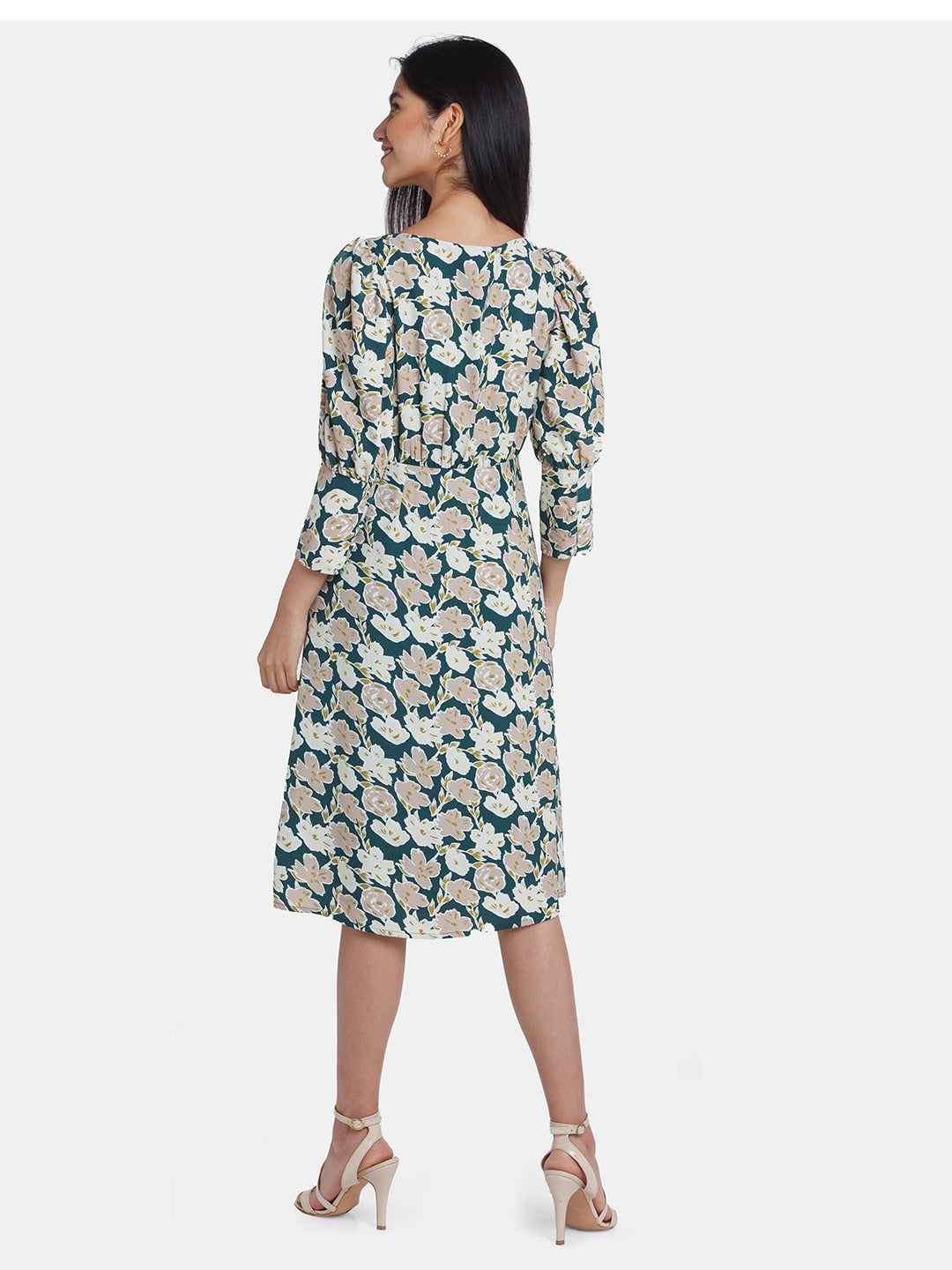 Green Printed Midi Dress