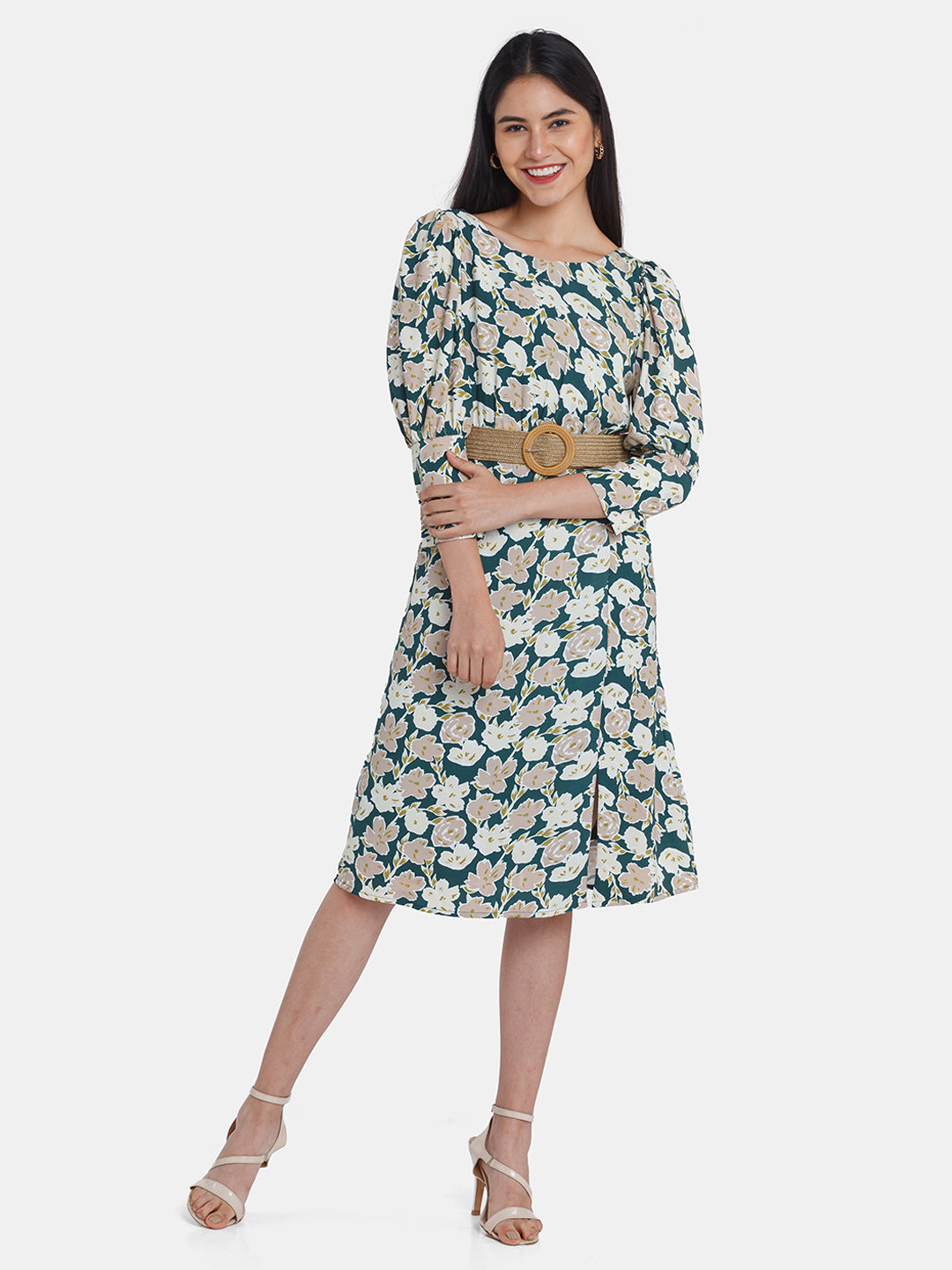 Green Printed Midi Dress